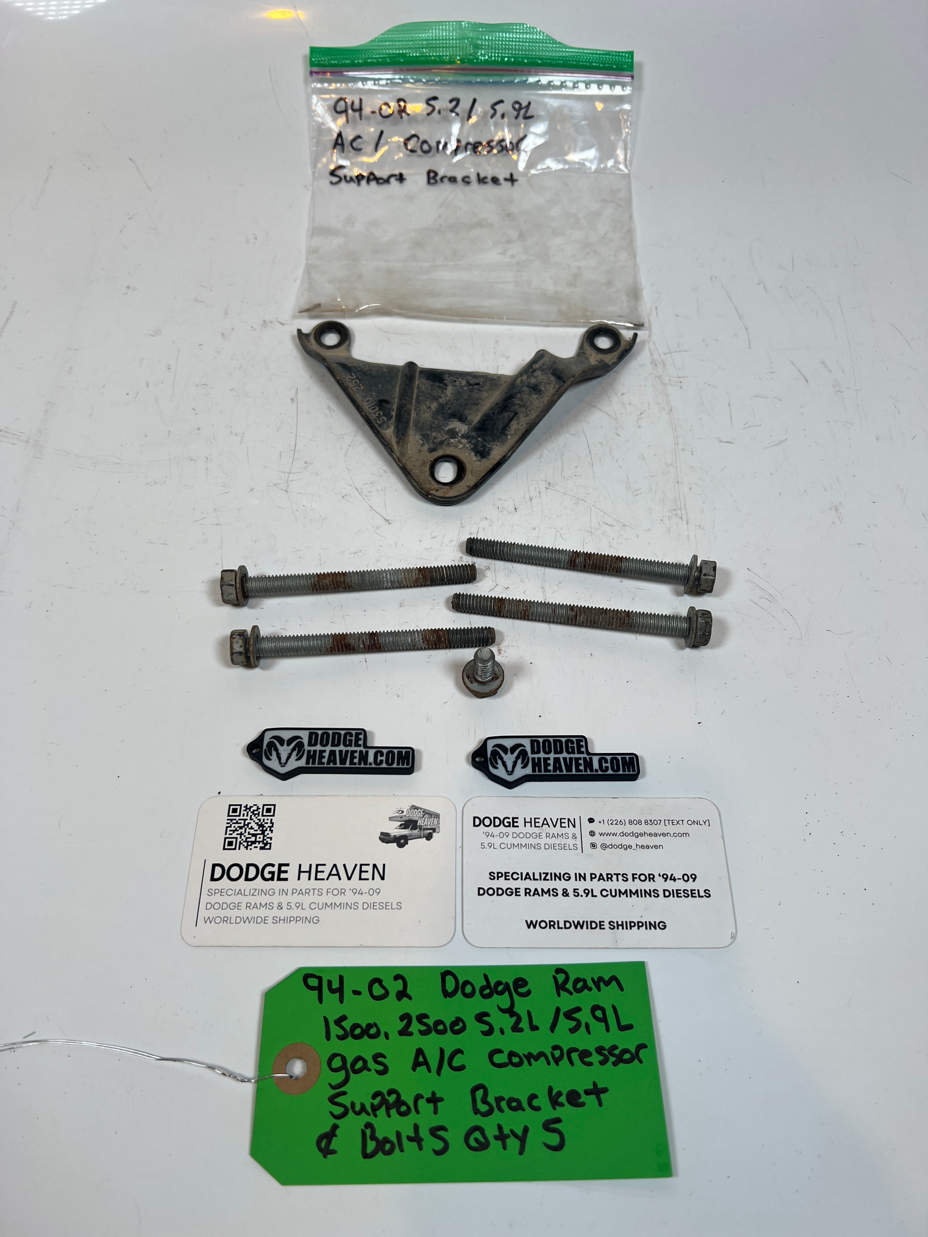 1994-2002 Dodge Ram 1500 2500 5.2/5.9L Gas A/C Comp Support Bracket & Bolts