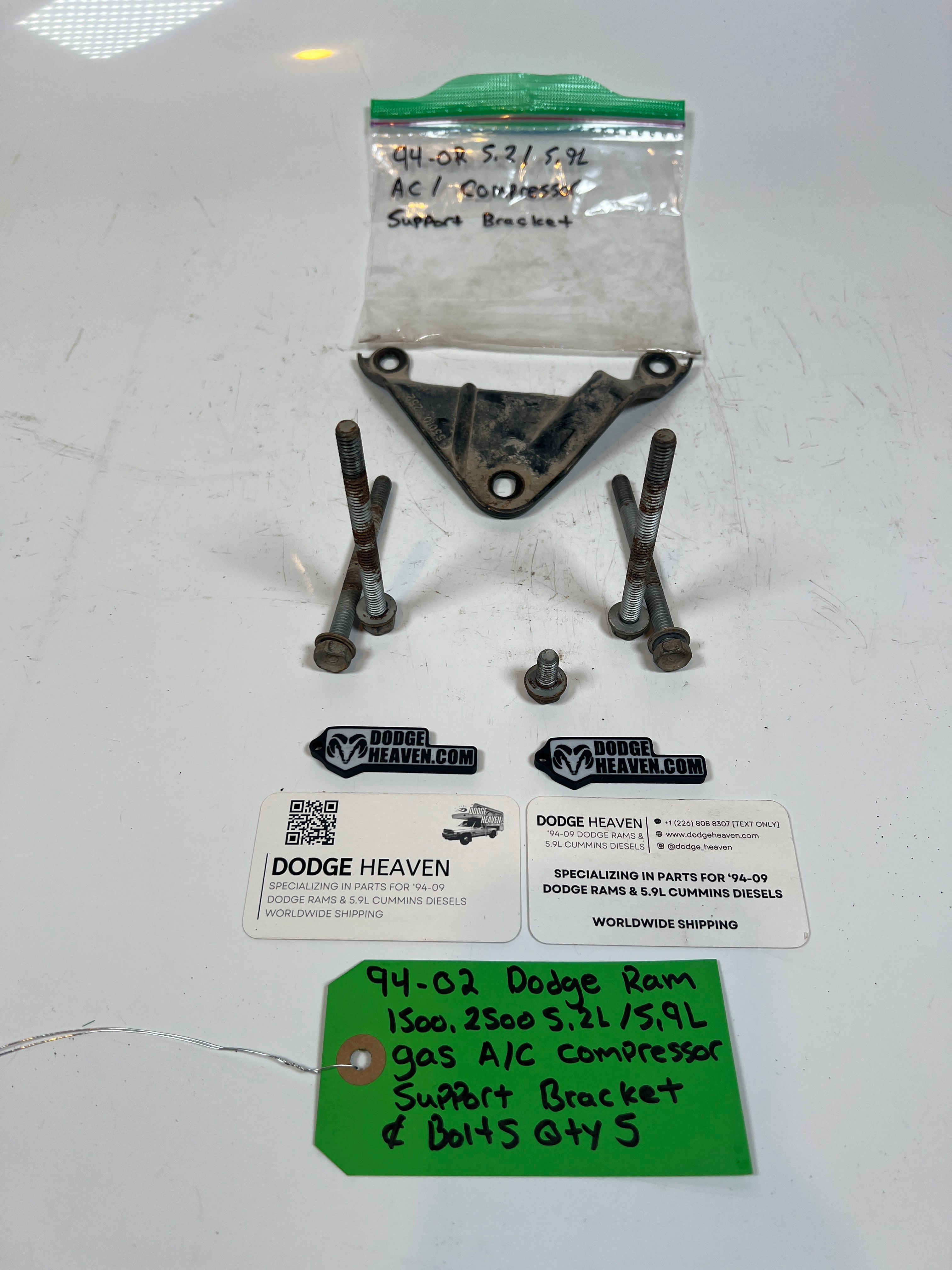 1994-2002 Dodge Ram 1500 2500 5.2/5.9L Gas A/C Comp Support Bracket & Bolts