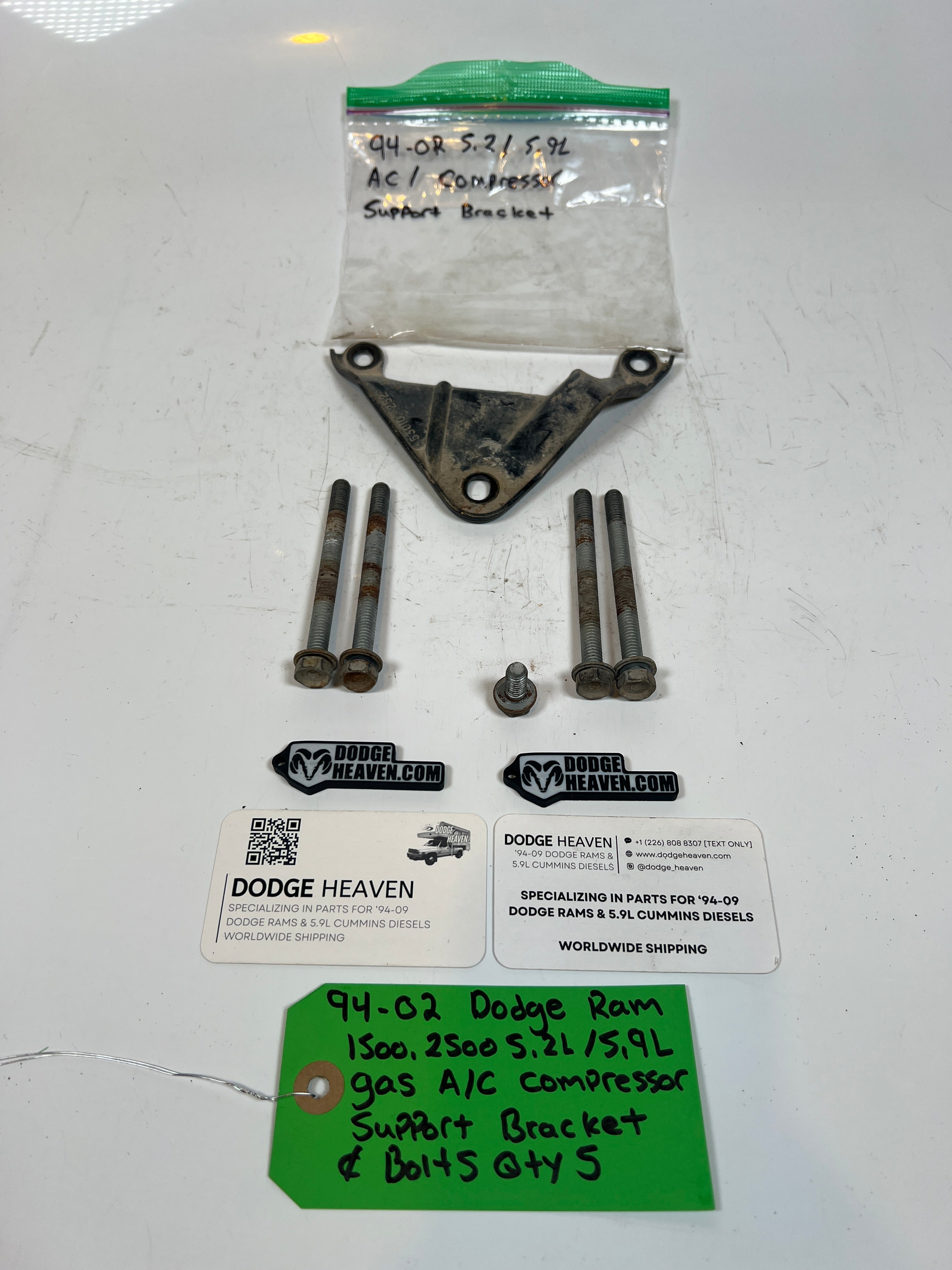 1994-2002 Dodge Ram 1500 2500 5.2/5.9L Gas A/C Comp Support Bracket & Bolts