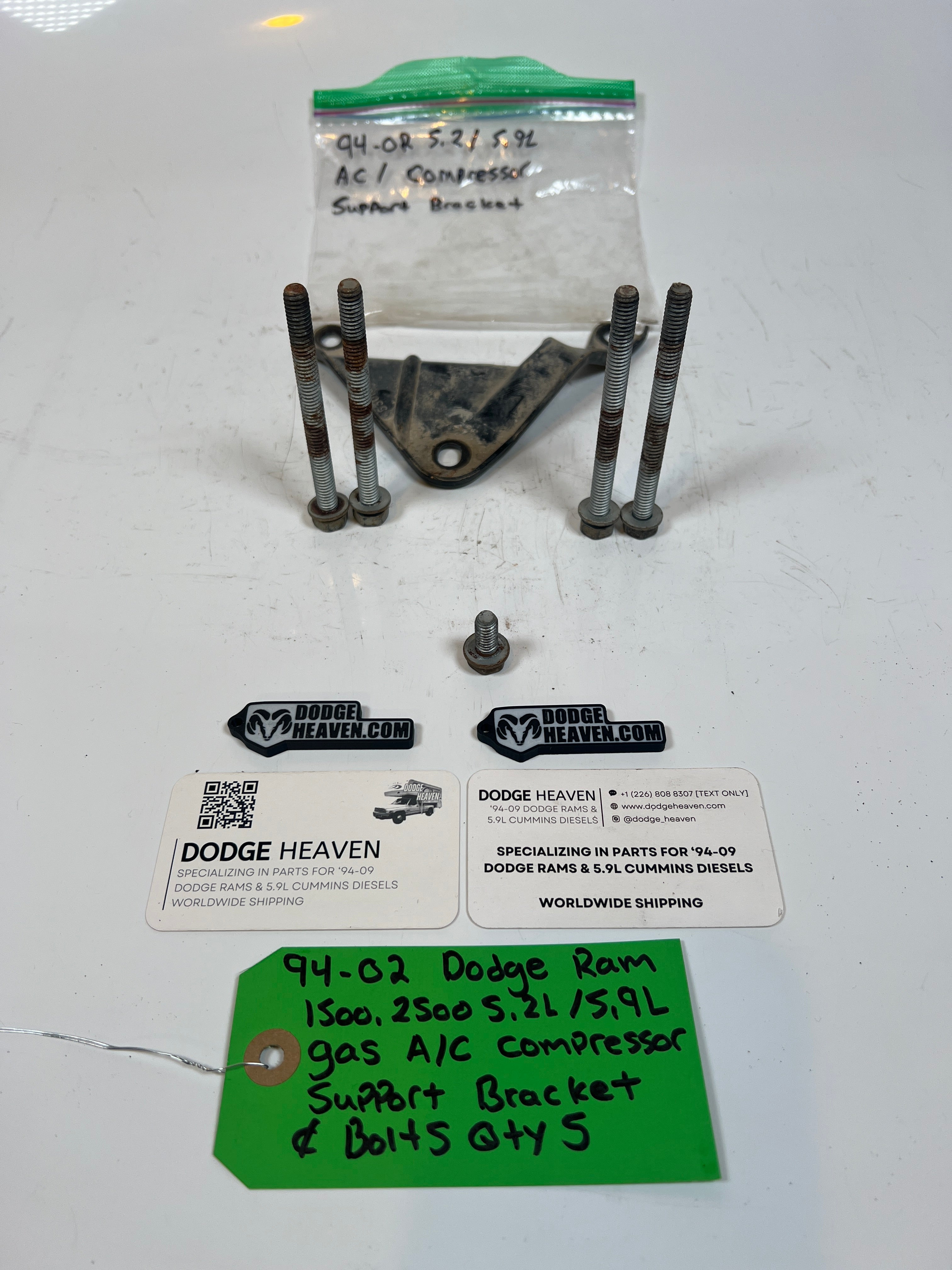 1994-2002 Dodge Ram 1500 2500 5.2/5.9L Gas A/C Comp Support Bracket & Bolts