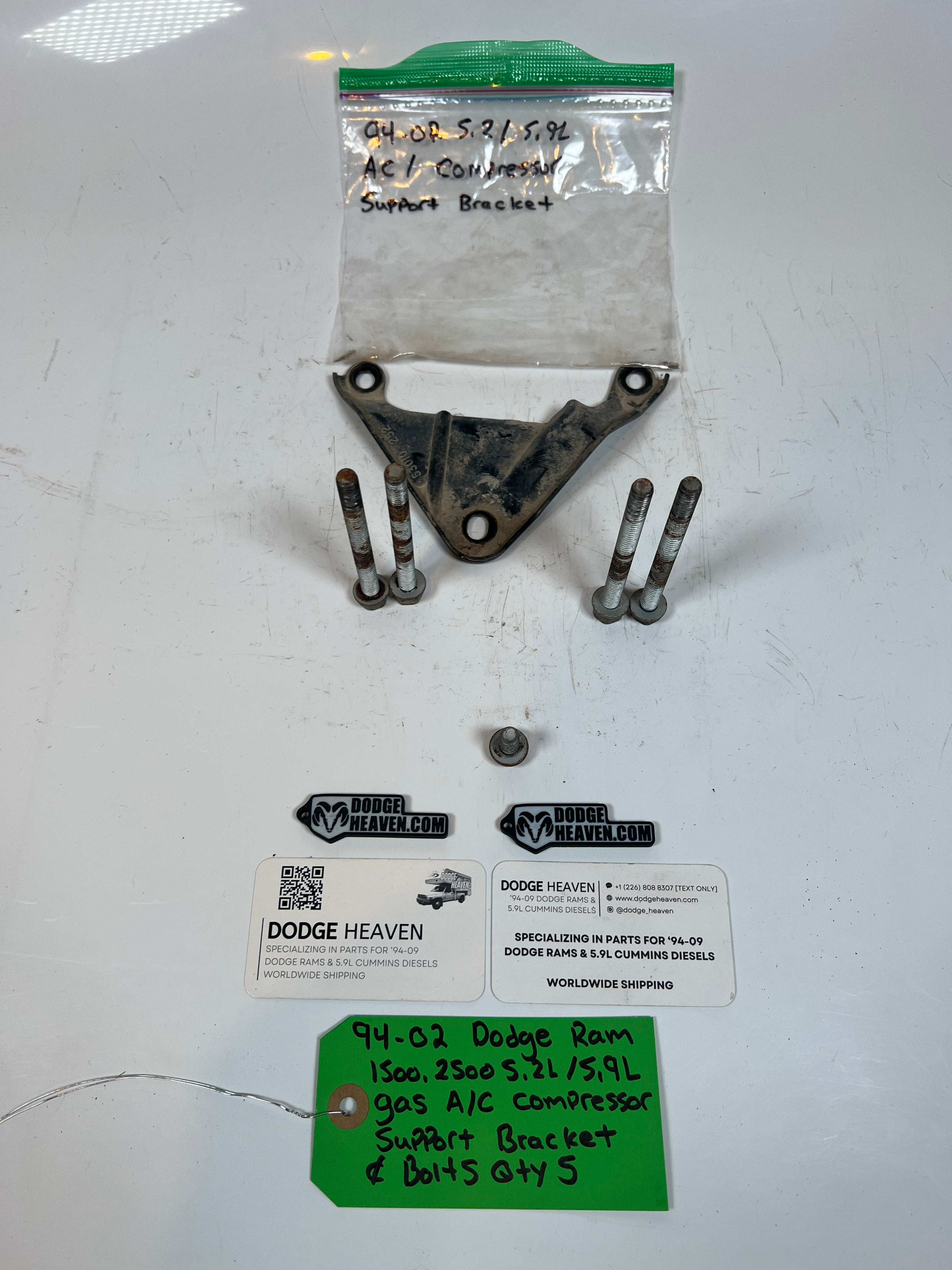 1994-2002 Dodge Ram 1500 2500 5.2/5.9L Gas A/C Comp Support Bracket & Bolts