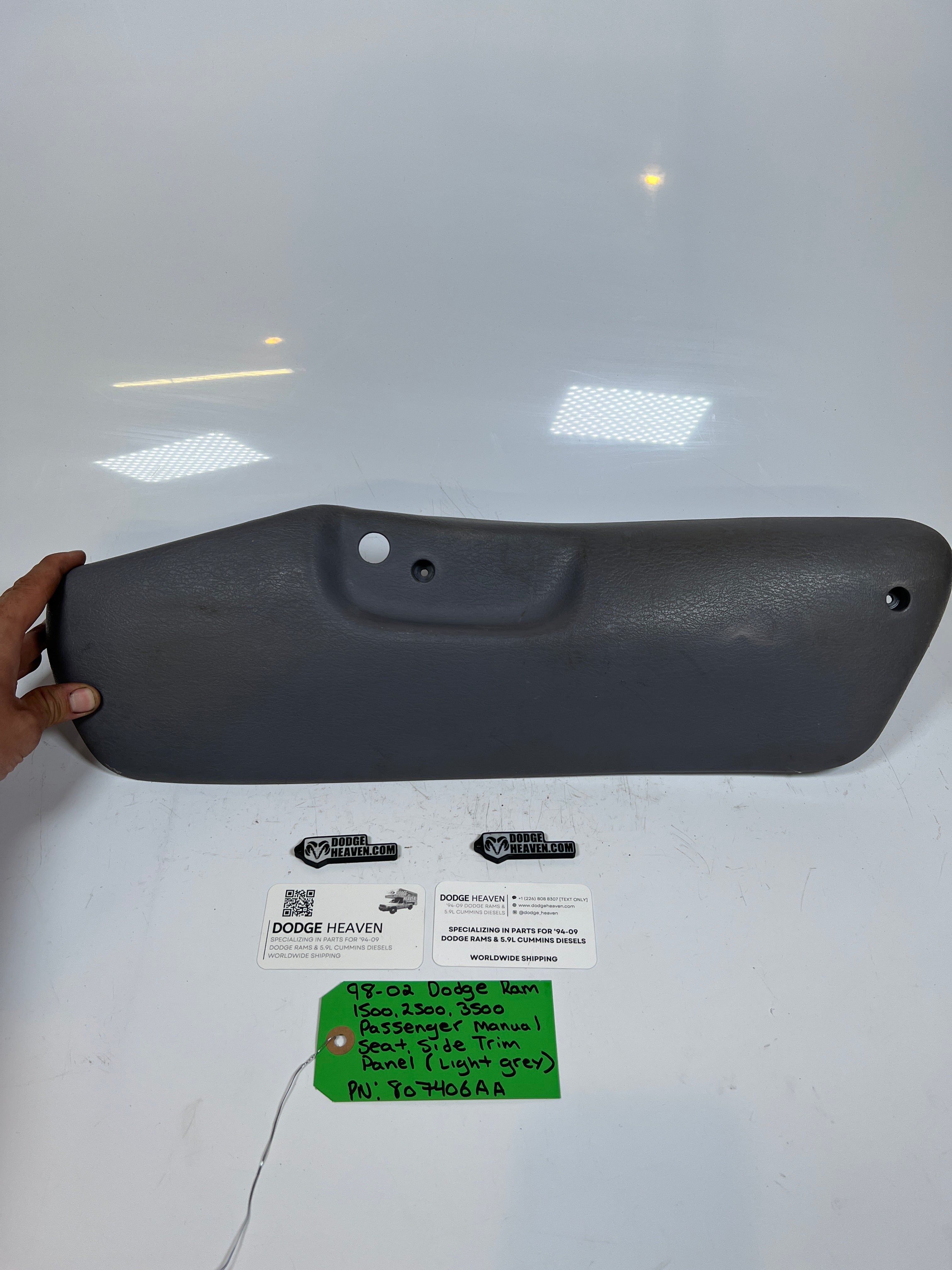 1998-2002 Dodge Ram Passenger Manual Seat Side Trim Panel Light Grey