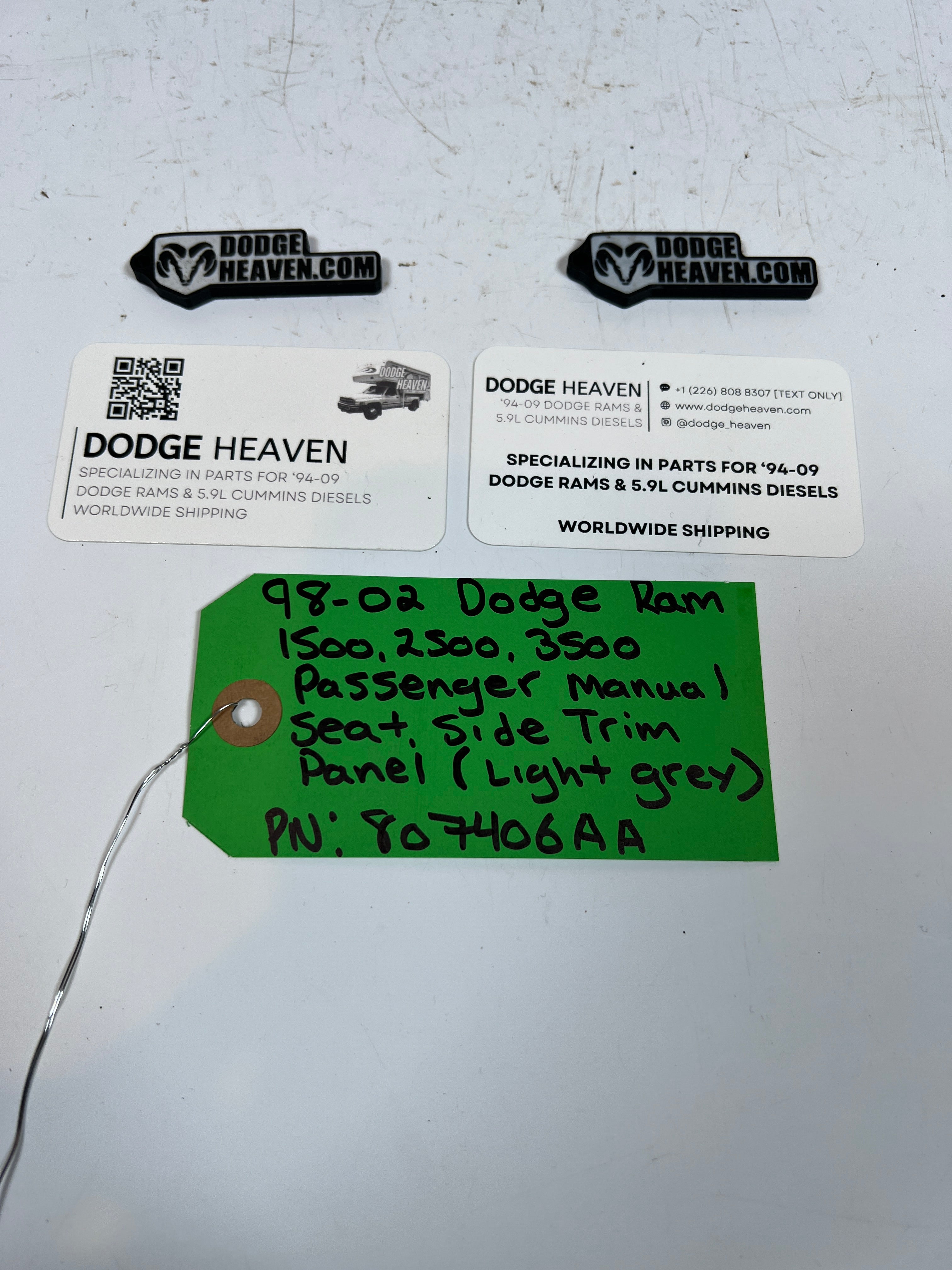 1998-2002 Dodge Ram Passenger Manual Seat Side Trim Panel Light Grey