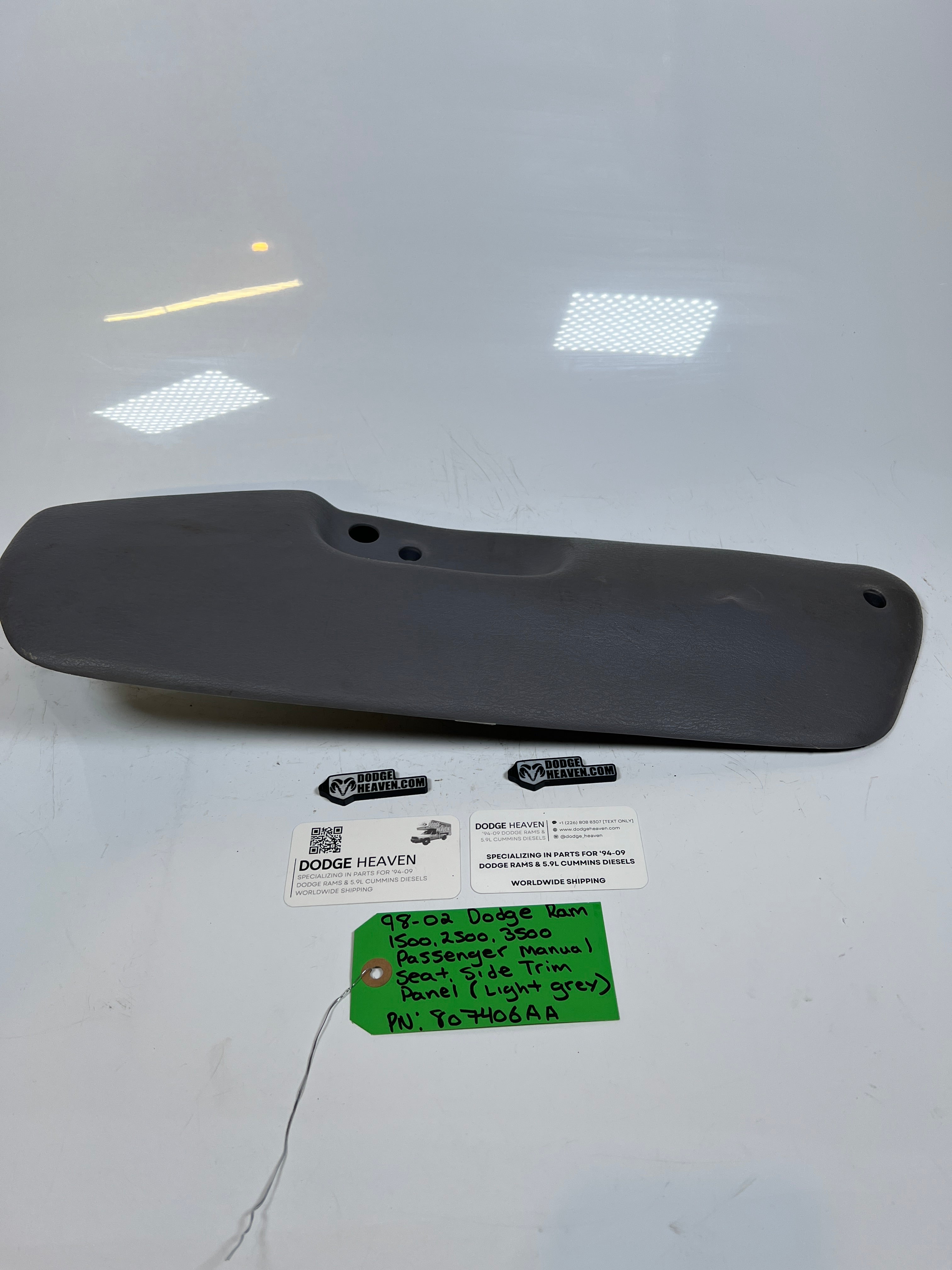 1998-2002 Dodge Ram Passenger Manual Seat Side Trim Panel Light Grey