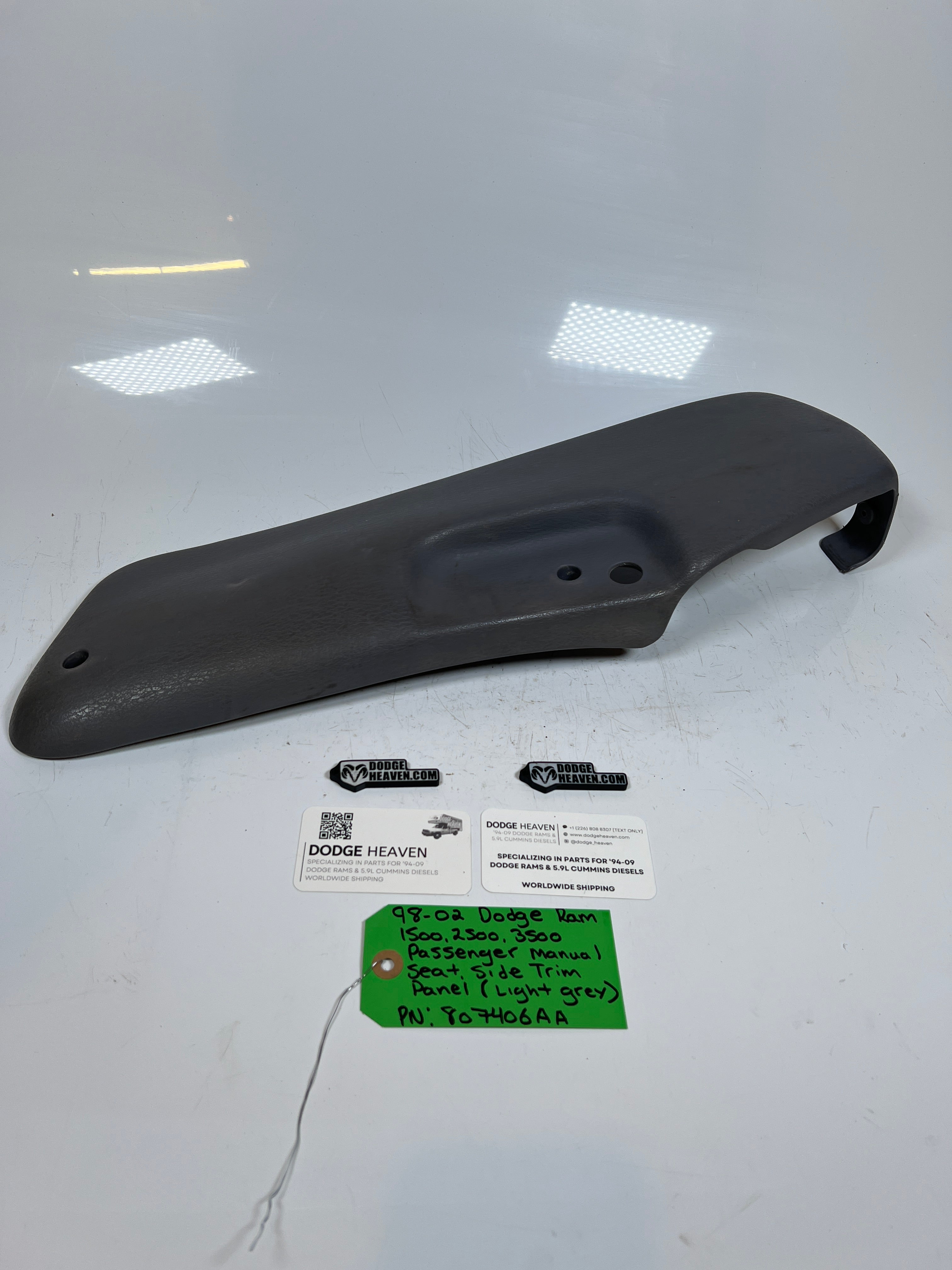 1998-2002 Dodge Ram Passenger Manual Seat Side Trim Panel Light Grey