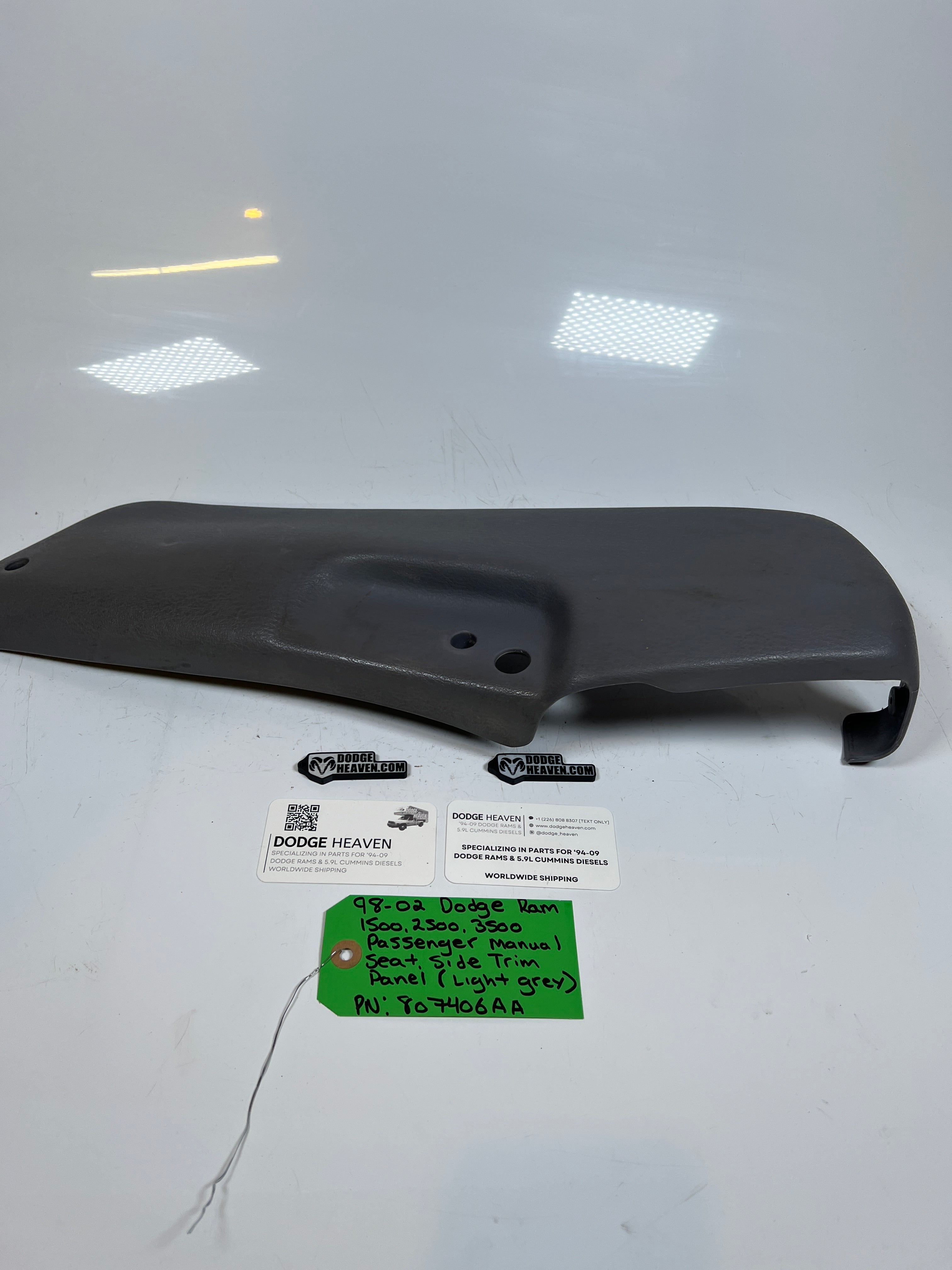 1998-2002 Dodge Ram Passenger Manual Seat Side Trim Panel Light Grey
