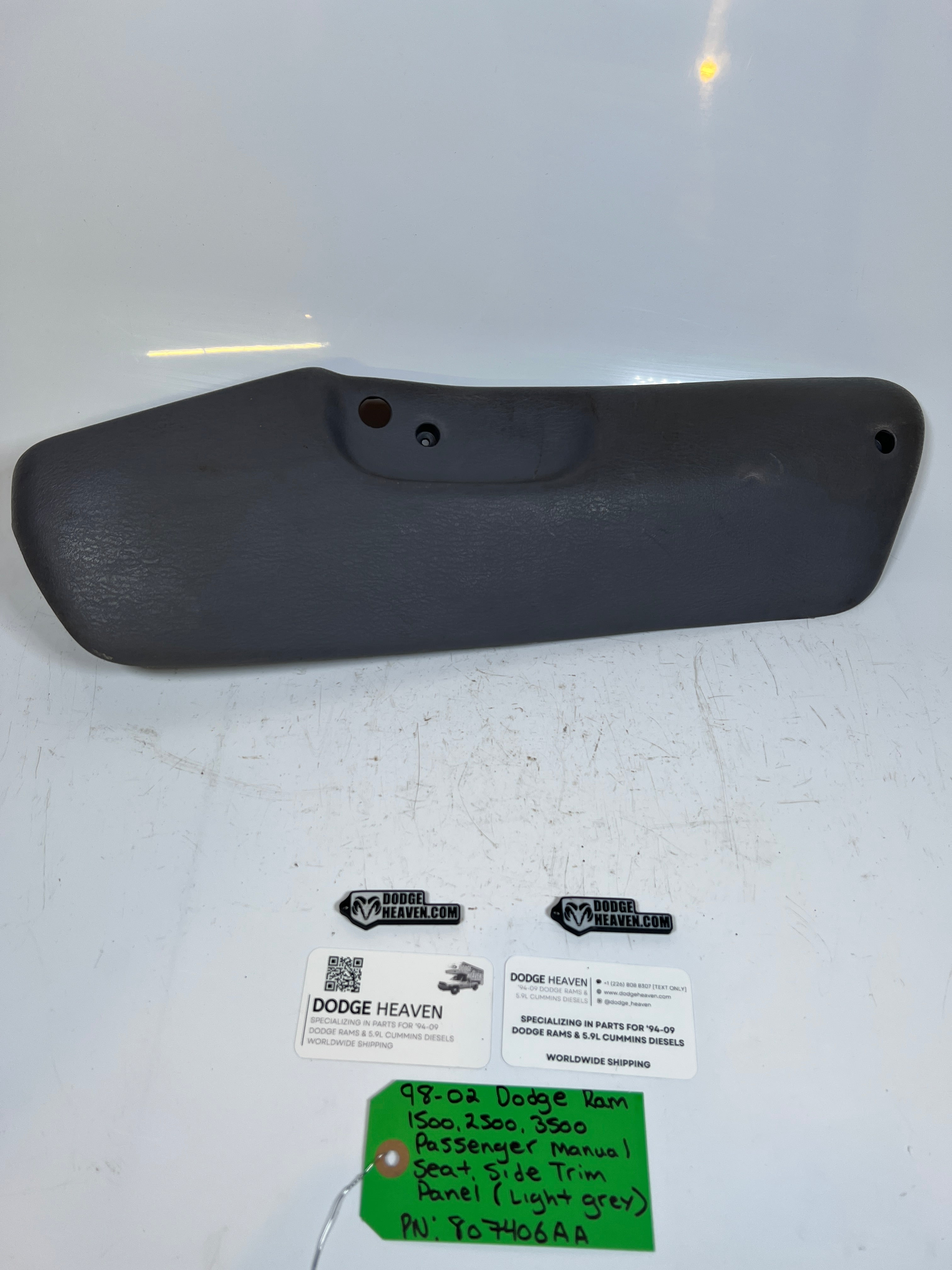 1998-2002 Dodge Ram Passenger Manual Seat Side Trim Panel Light Grey