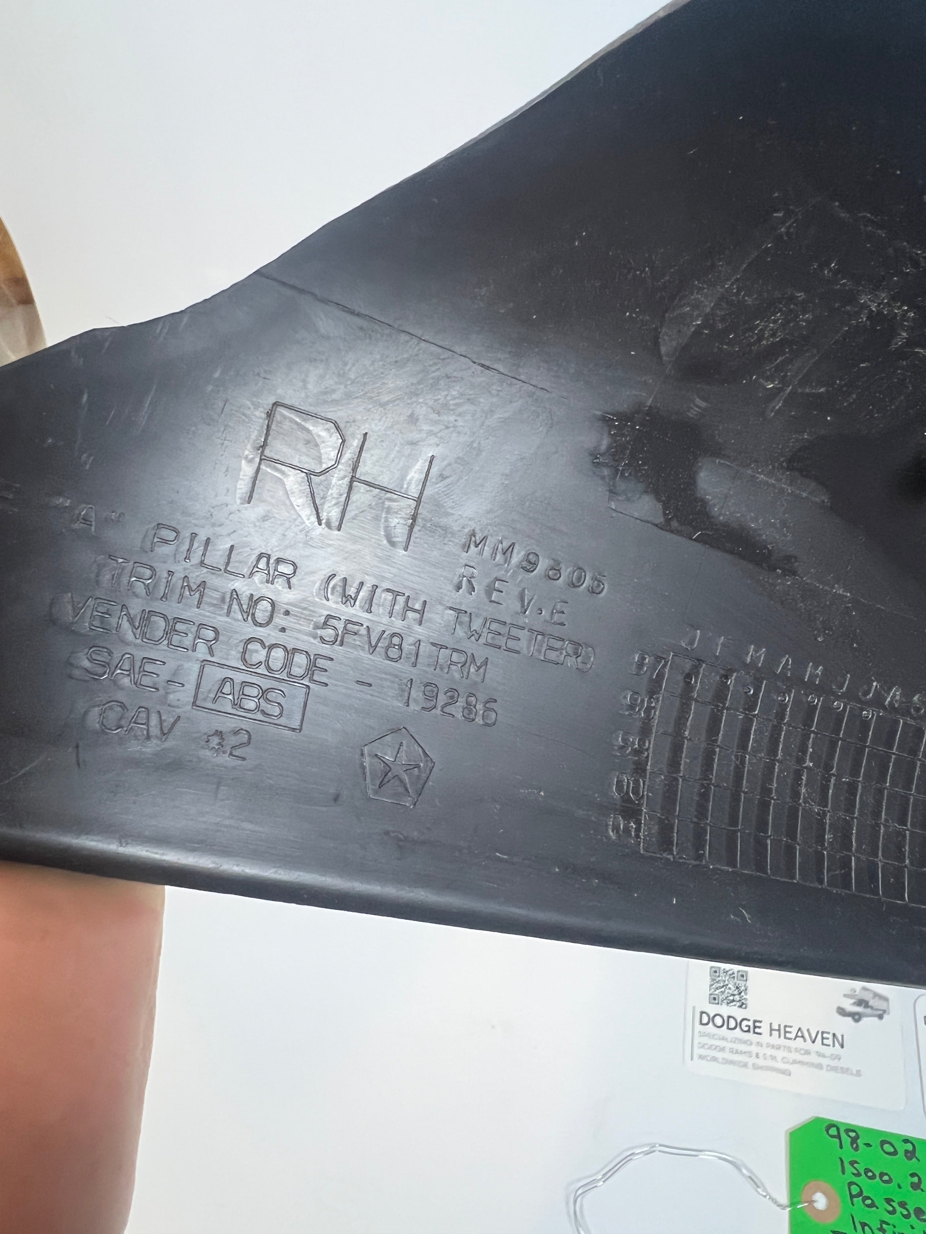 1998-2002 Dodge Ram Passenger RH Infinity A Pillar Trim Panel Dark Grey