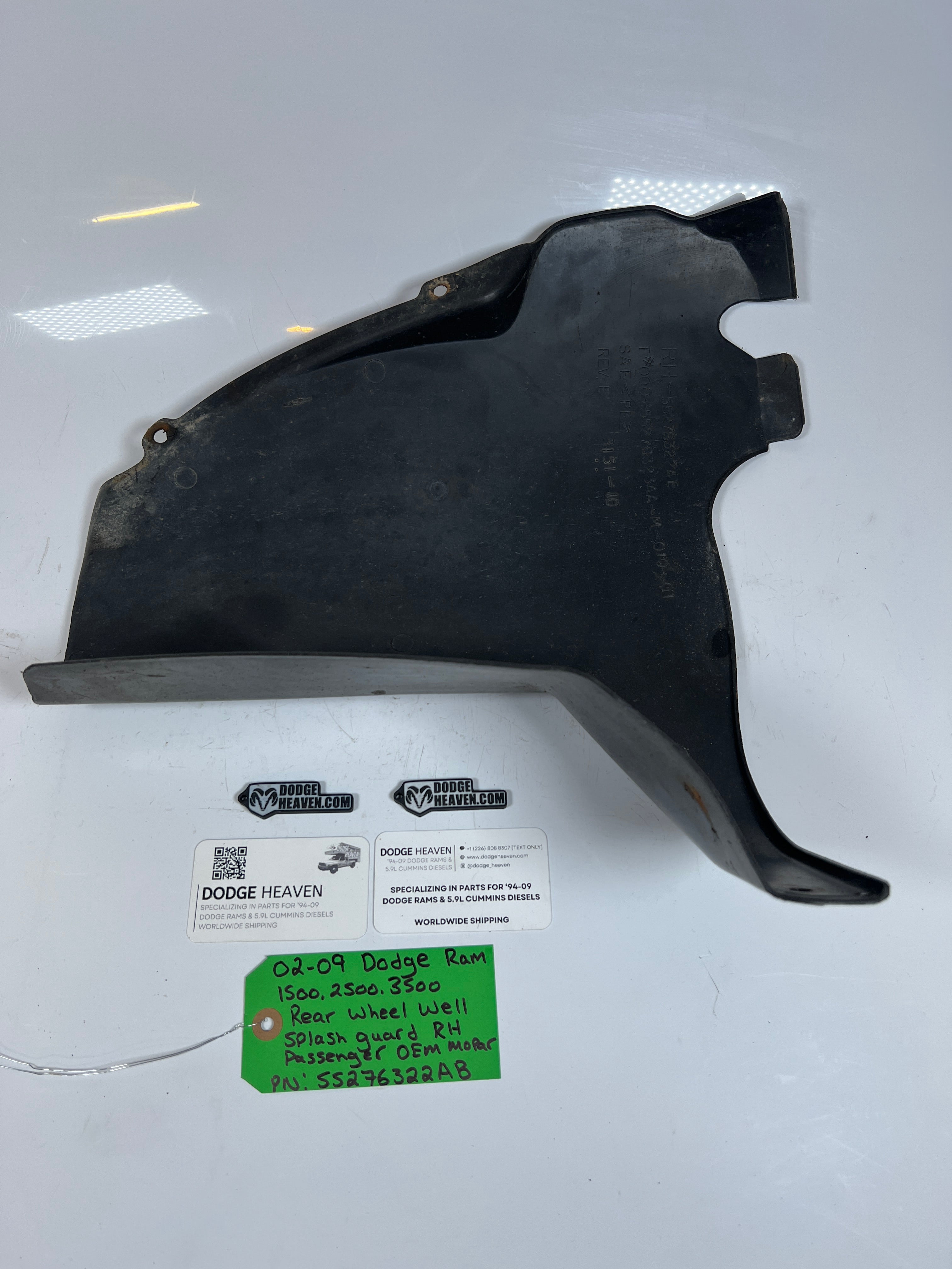 2002-2009 Dodge Ram 1500-3500 Rear Wheel Well Splash Guard Pass RH