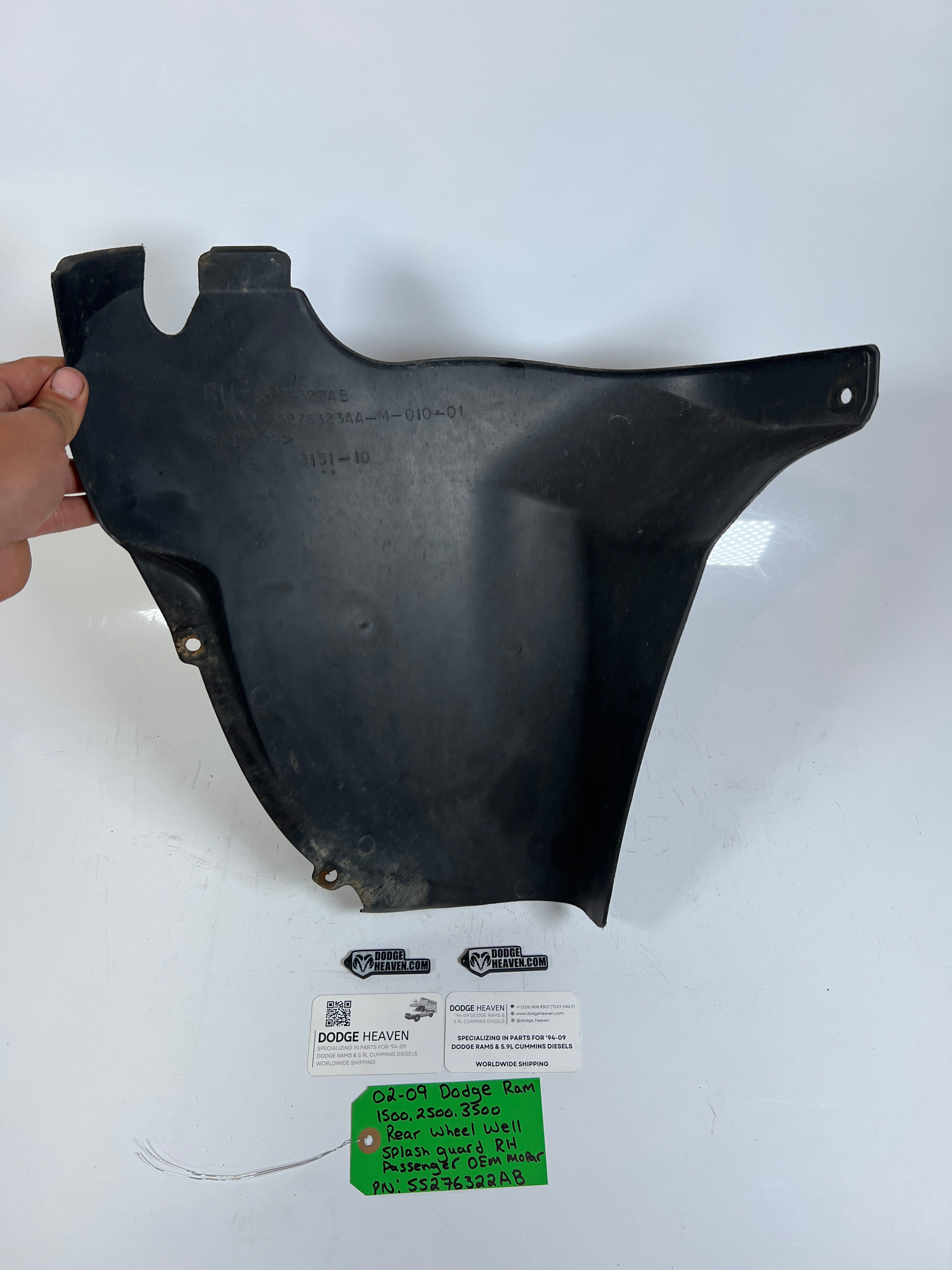 2002-2009 Dodge Ram 1500-3500 Rear Wheel Well Splash Guard Pass RH
