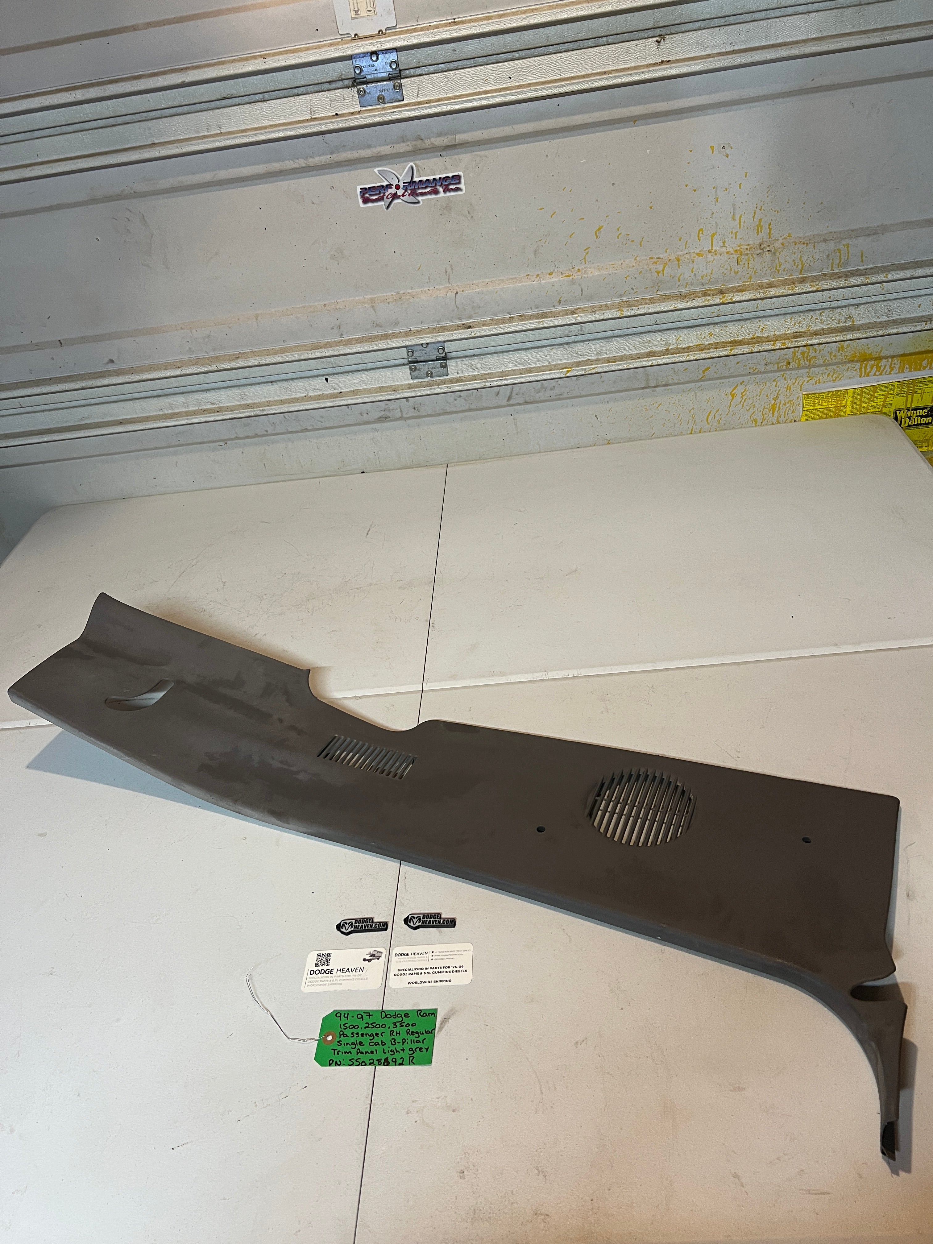 1994-1997 Dodge Ram Regular Cab Passenger B-Pillar Trim Panel Light Grey