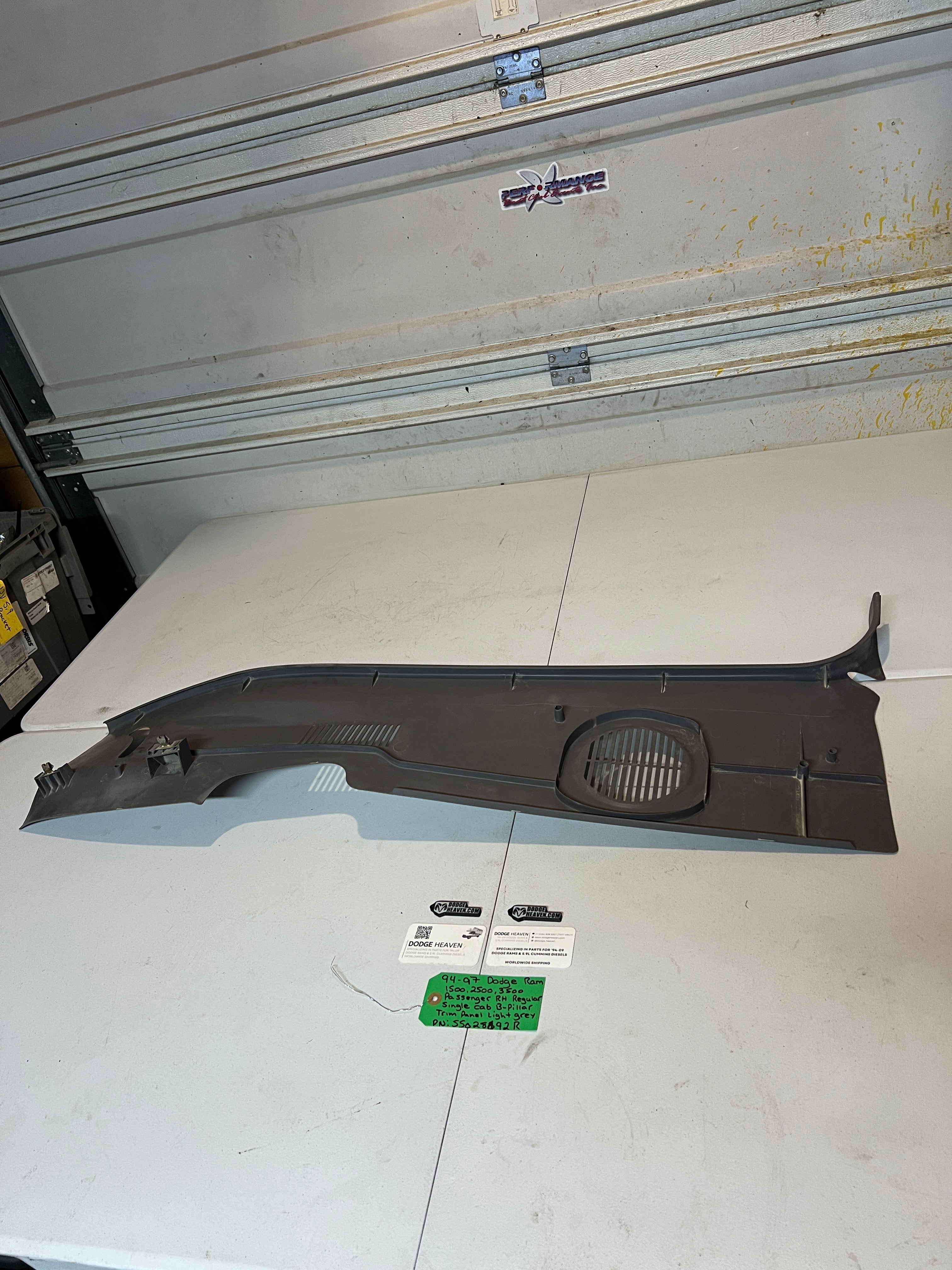 1994-1997 Dodge Ram Regular Cab Passenger B-Pillar Trim Panel Light Grey