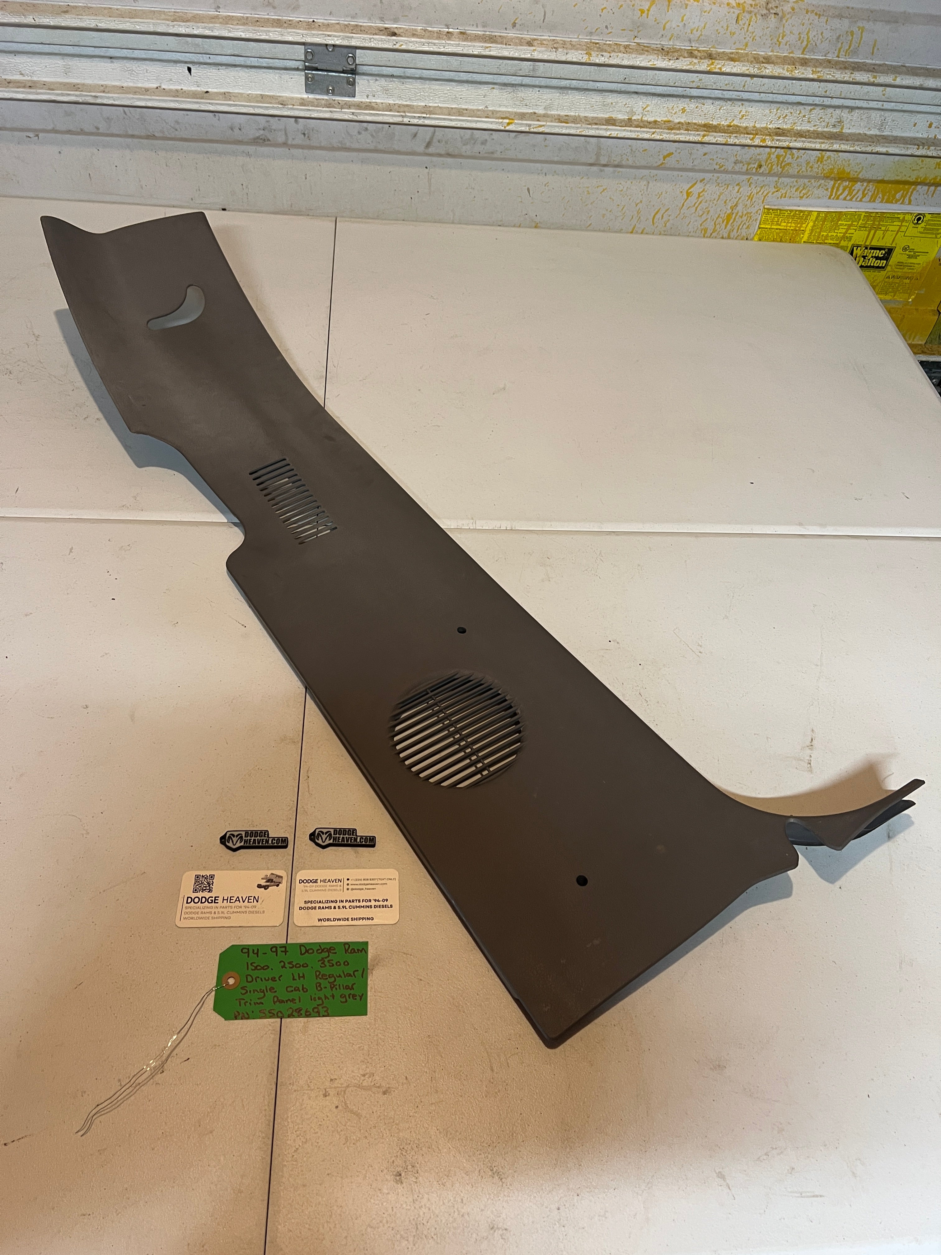 1994-1997 Dodge Ram Regular Cab Driver B-Pillar Trim Panel Light Grey