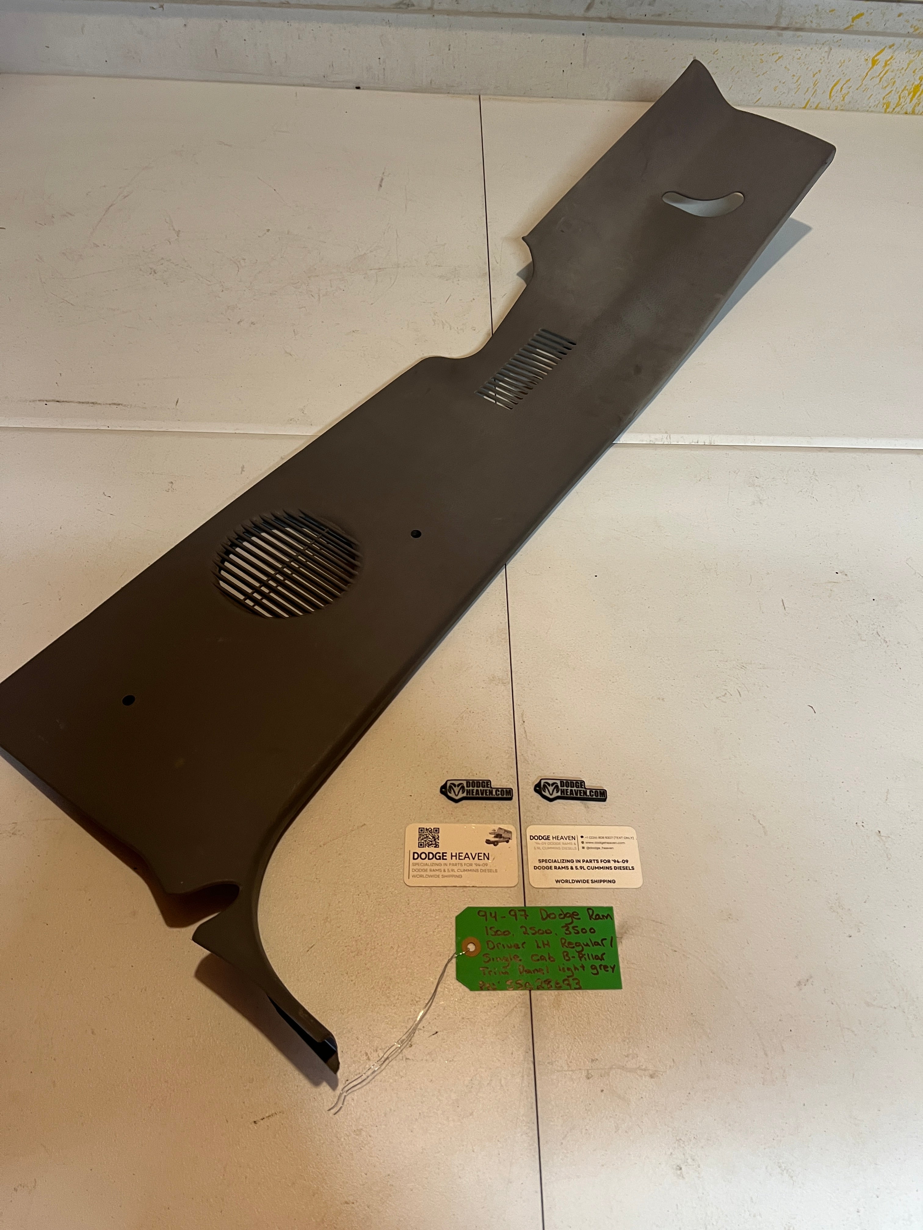 1994-1997 Dodge Ram Regular Cab Driver B-Pillar Trim Panel Light Grey