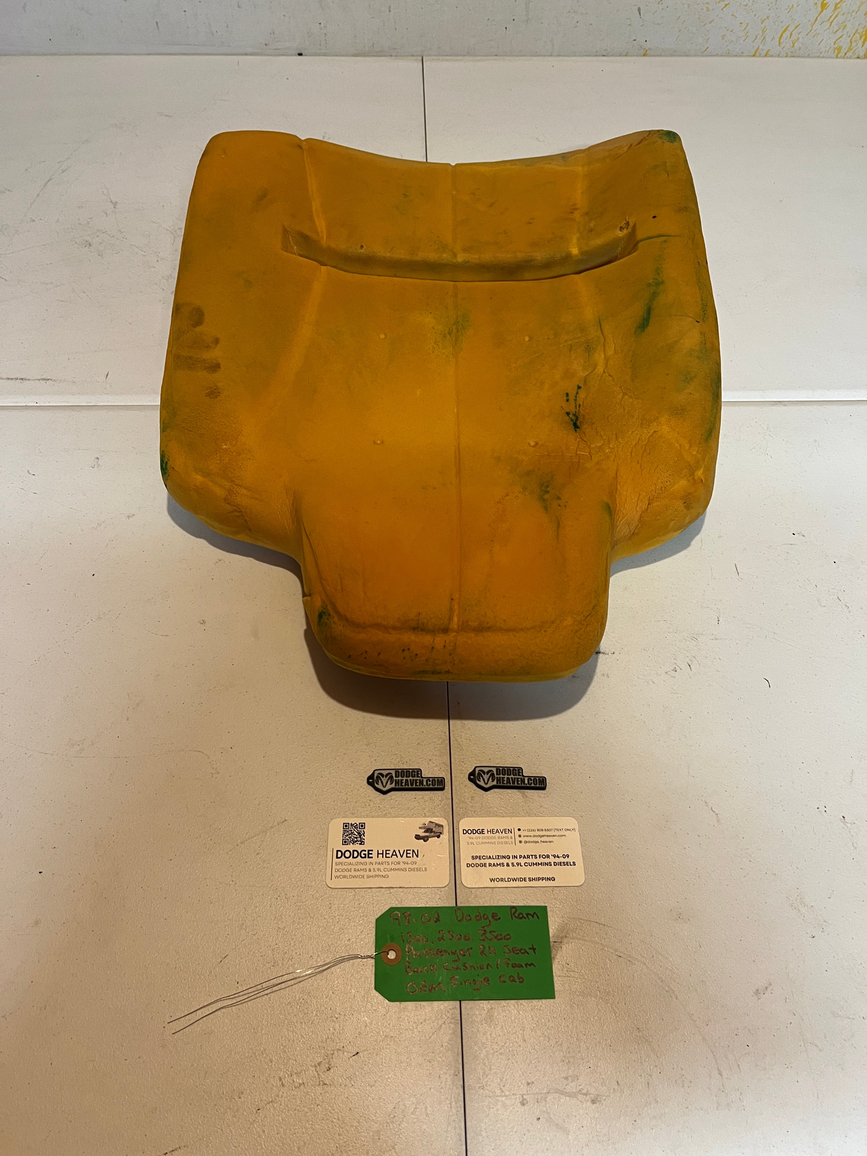 1998-2002 Dodge Ram Single Cab Passenger Seat Back Foam / Cushion 1500-3500