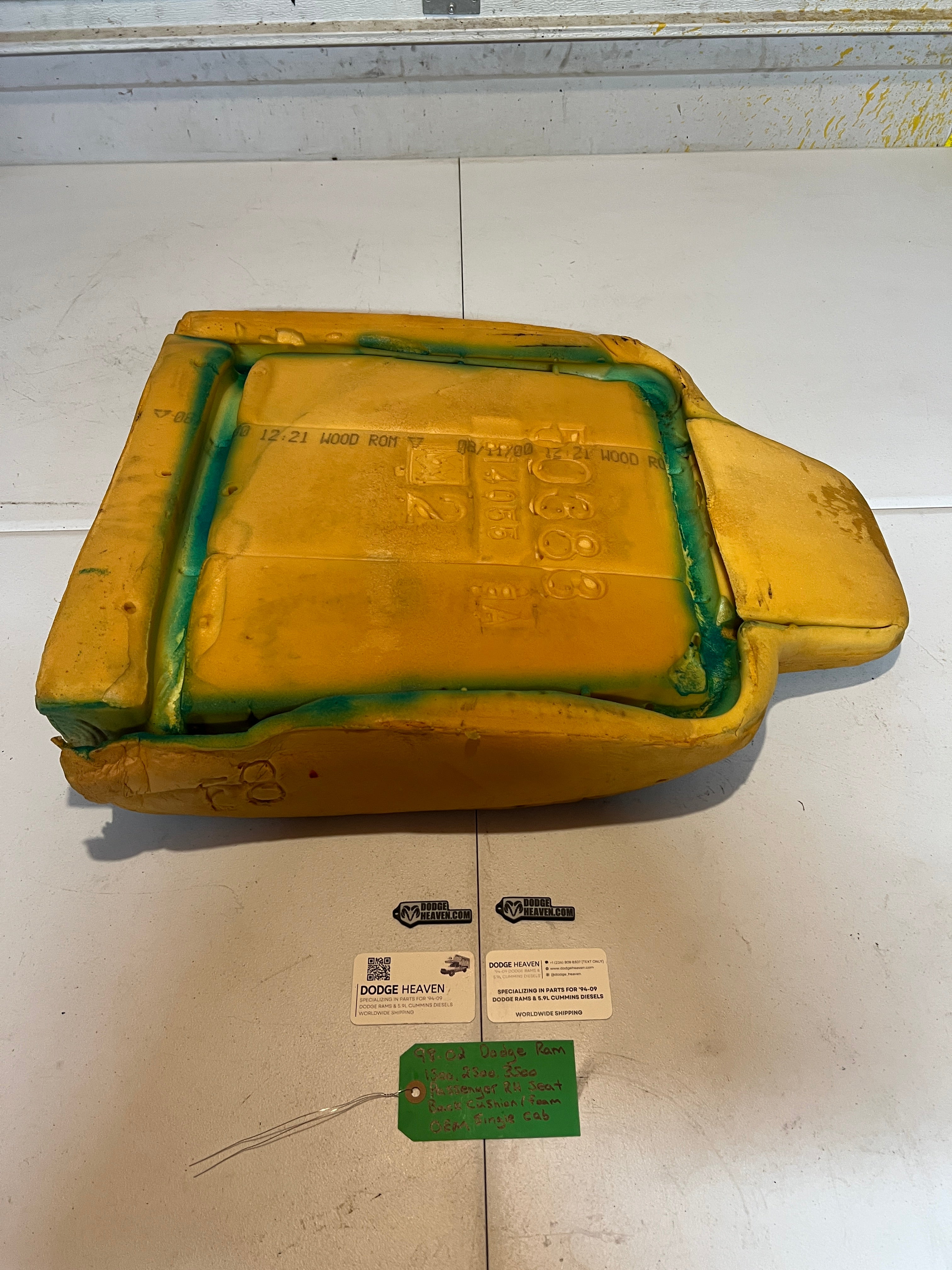 1998-2002 Dodge Ram Single Cab Passenger Seat Back Foam / Cushion 1500-3500