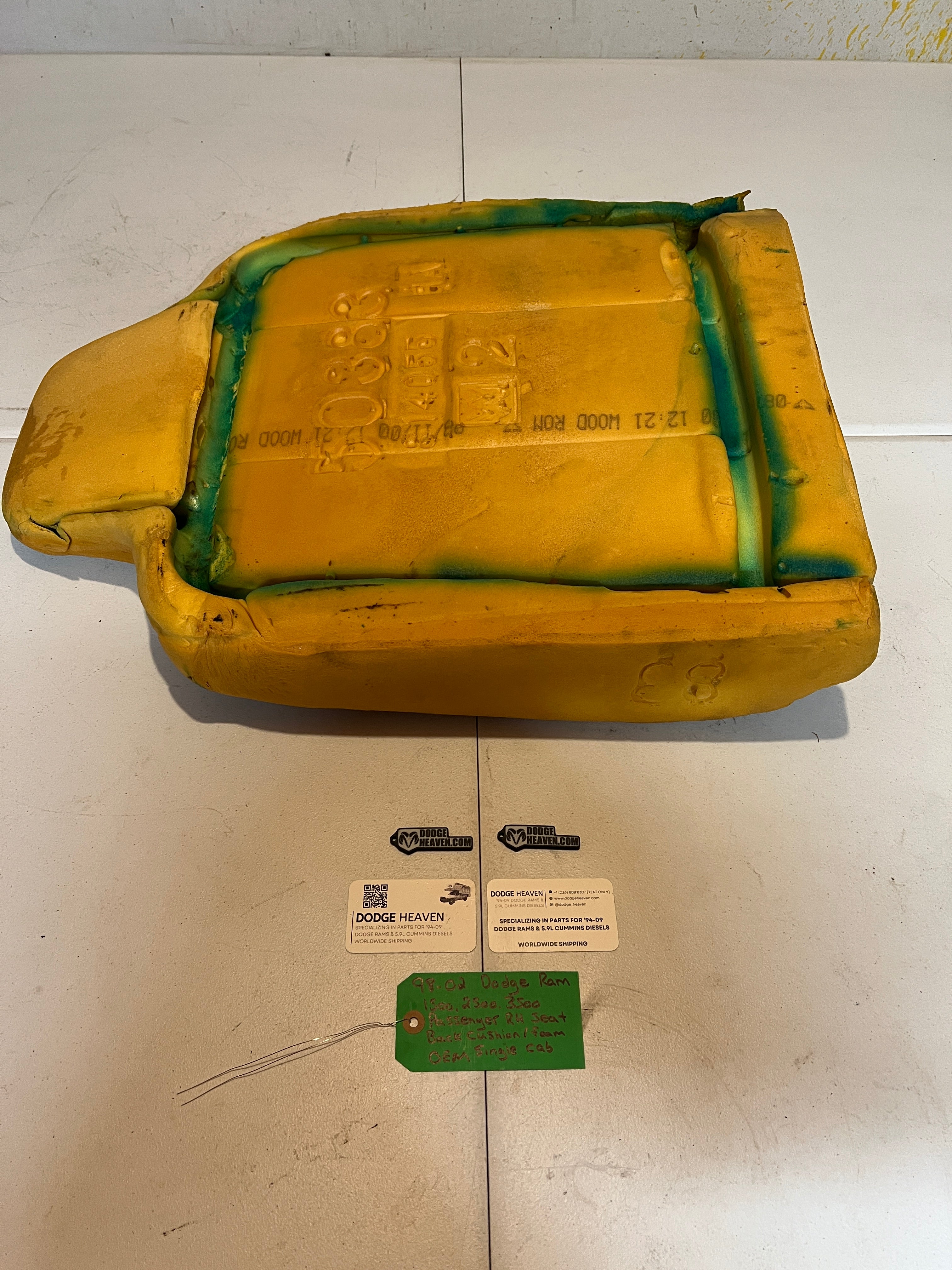 1998-2002 Dodge Ram Single Cab Passenger Seat Back Foam / Cushion 1500-3500