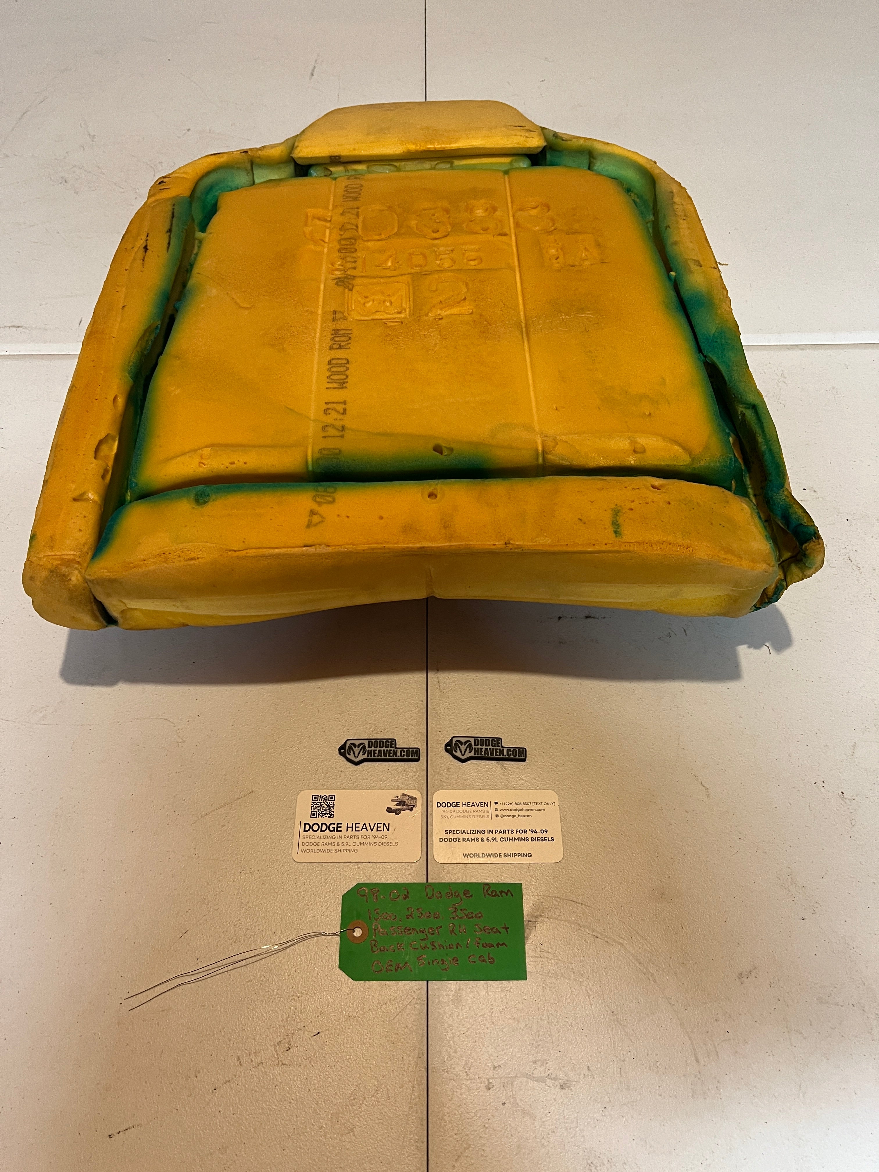1998-2002 Dodge Ram Single Cab Passenger Seat Back Foam / Cushion 1500-3500