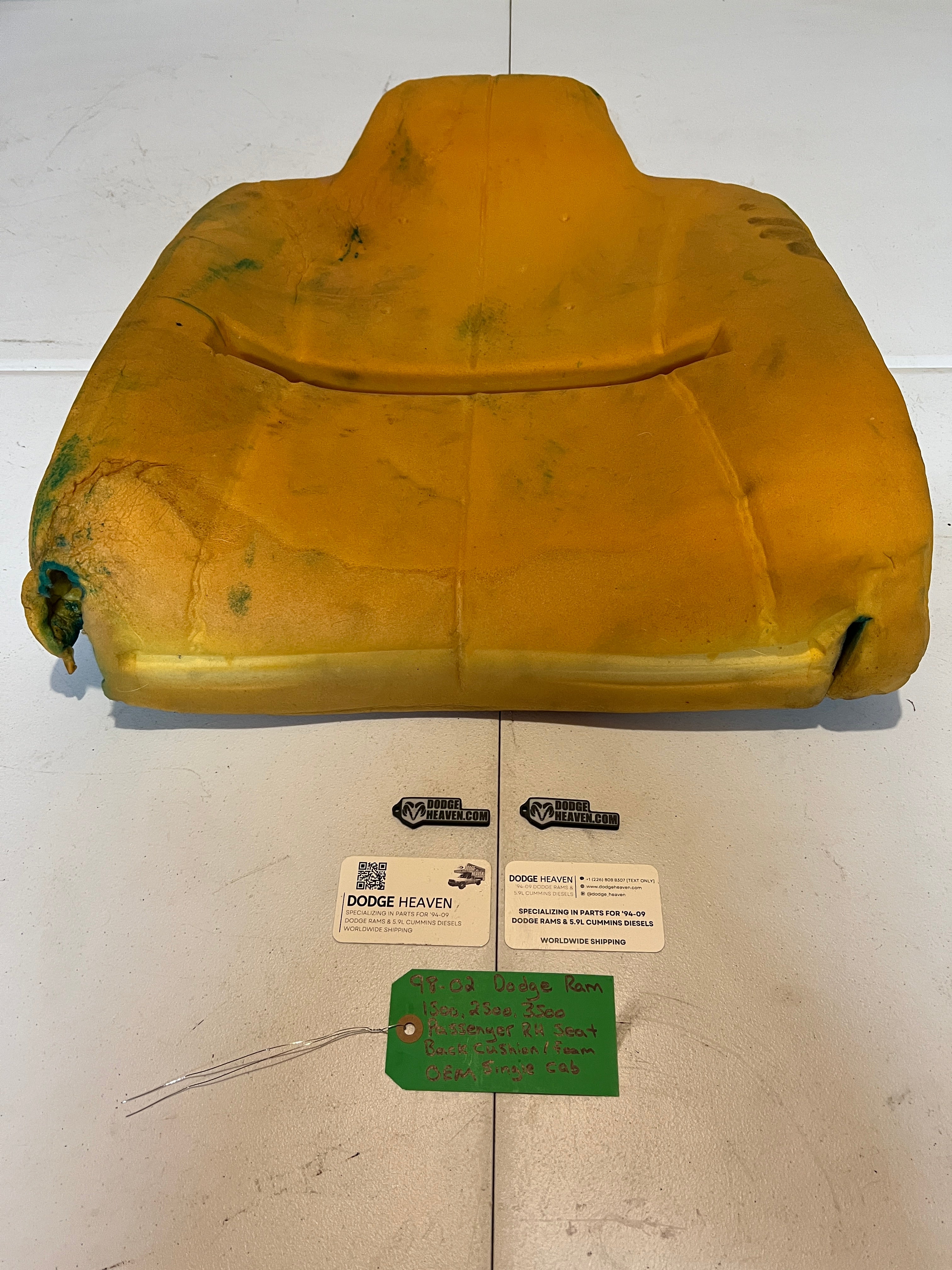 1998-2002 Dodge Ram Single Cab Passenger Seat Back Foam / Cushion 1500-3500