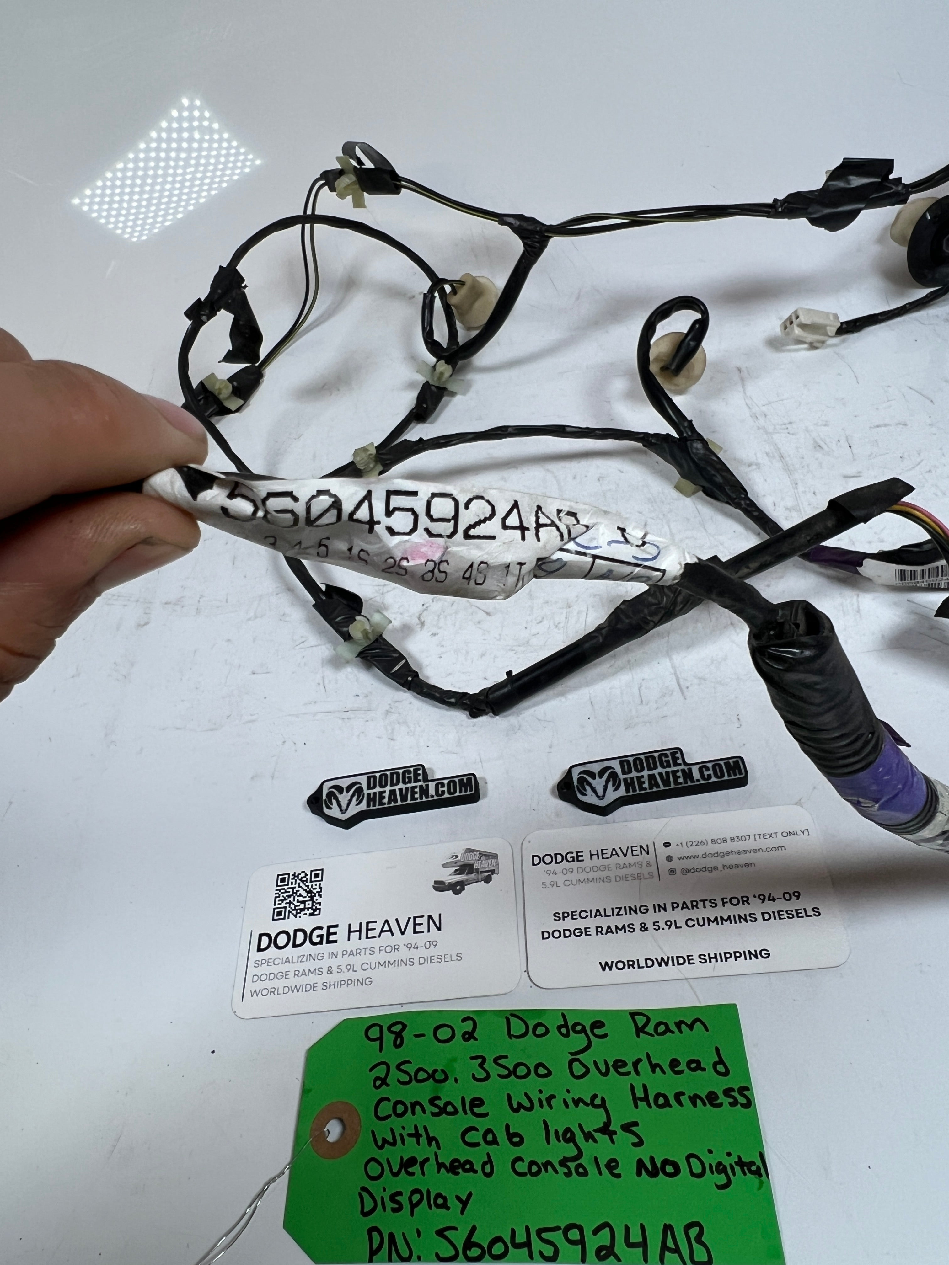 1999-2002 Dodge Ram 2500 3500 Overhead Console / Cab Light Wiring Harness
