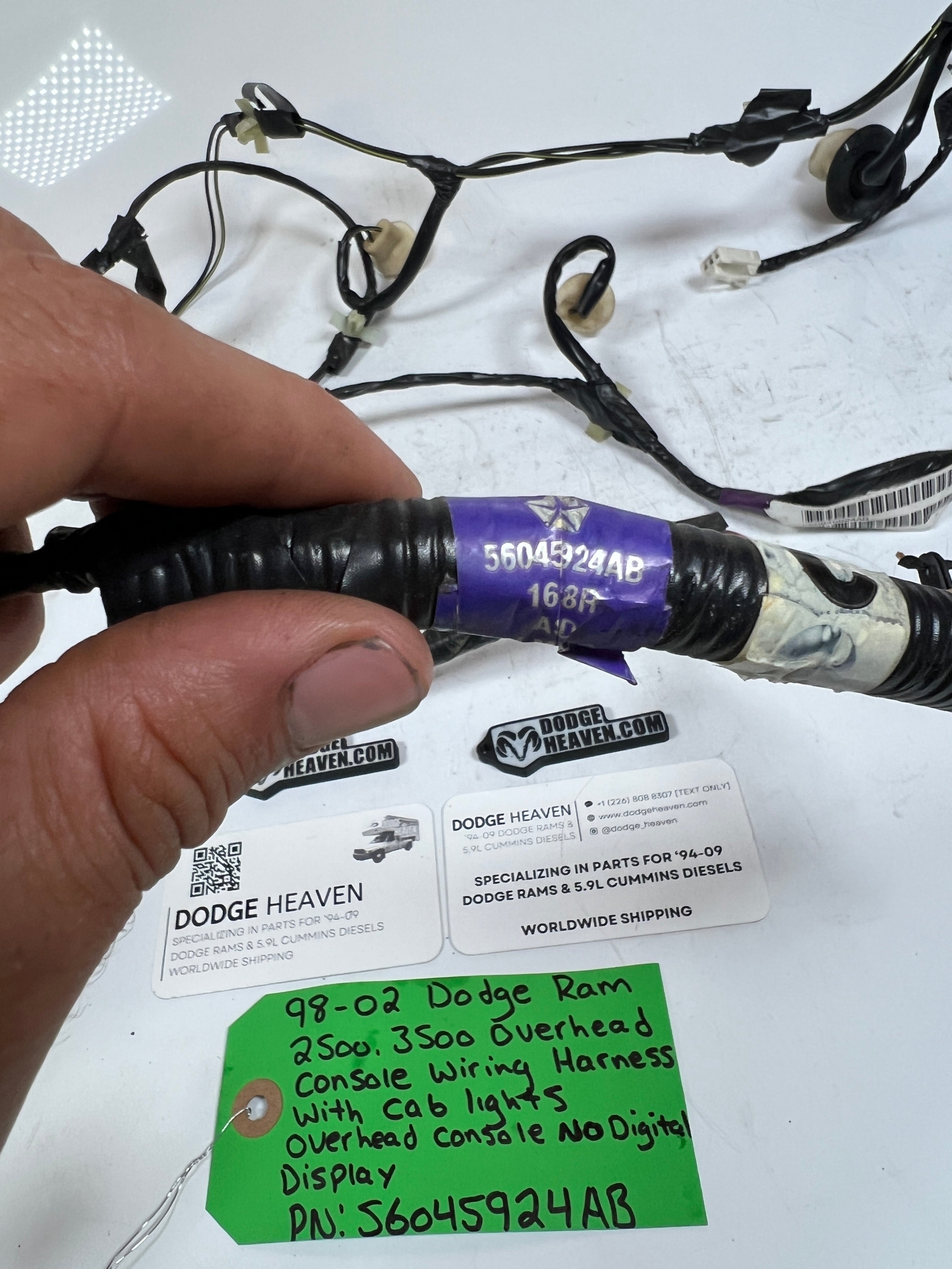 1999-2002 Dodge Ram 2500 3500 Overhead Console / Cab Light Wiring Harness
