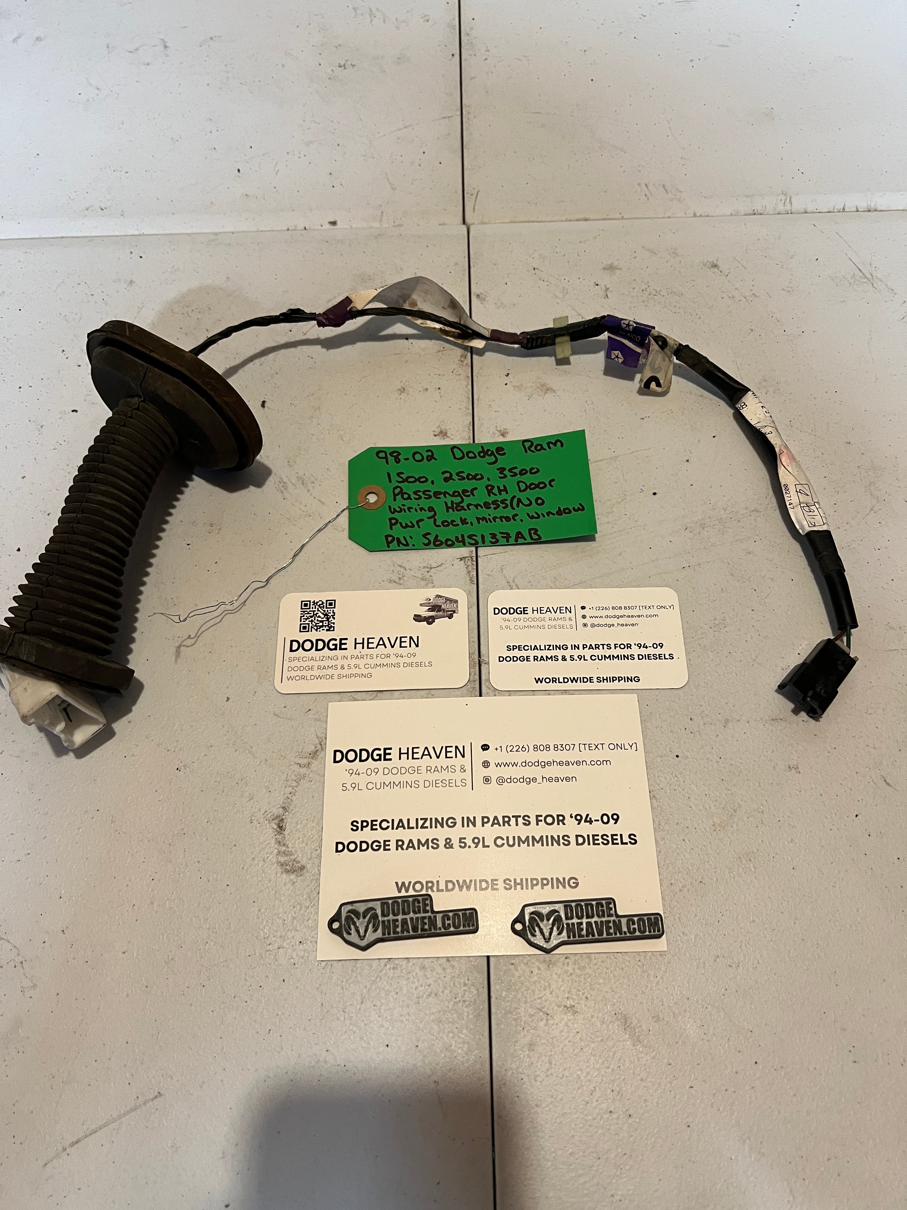 1998-2002 Dodge Ram Passenger RH Door Wiring Harness (No Power)