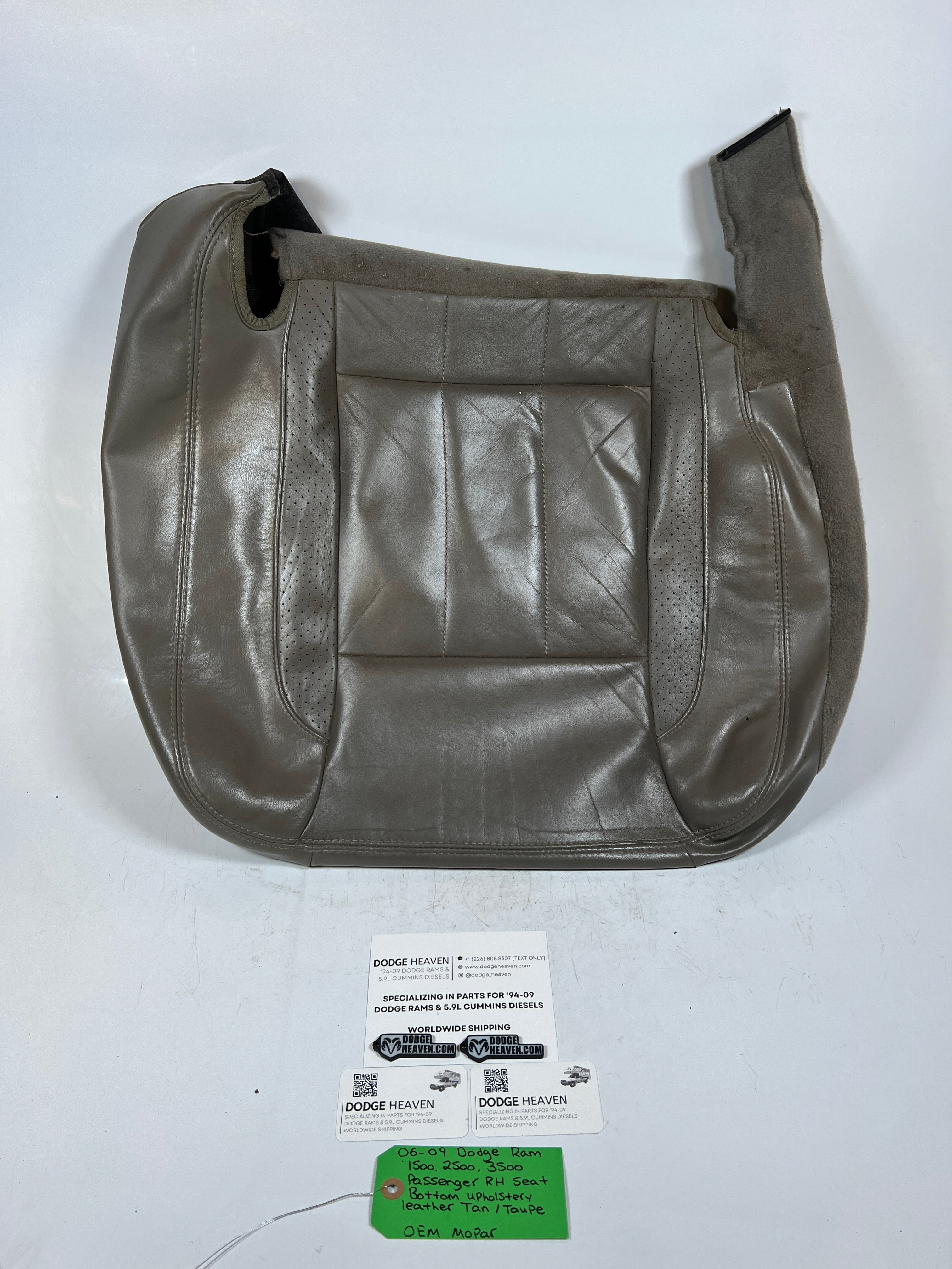 2006-2009 Dodge Ram 1500-3500 Passenger Seat Bottom Upholstery Leather Tan