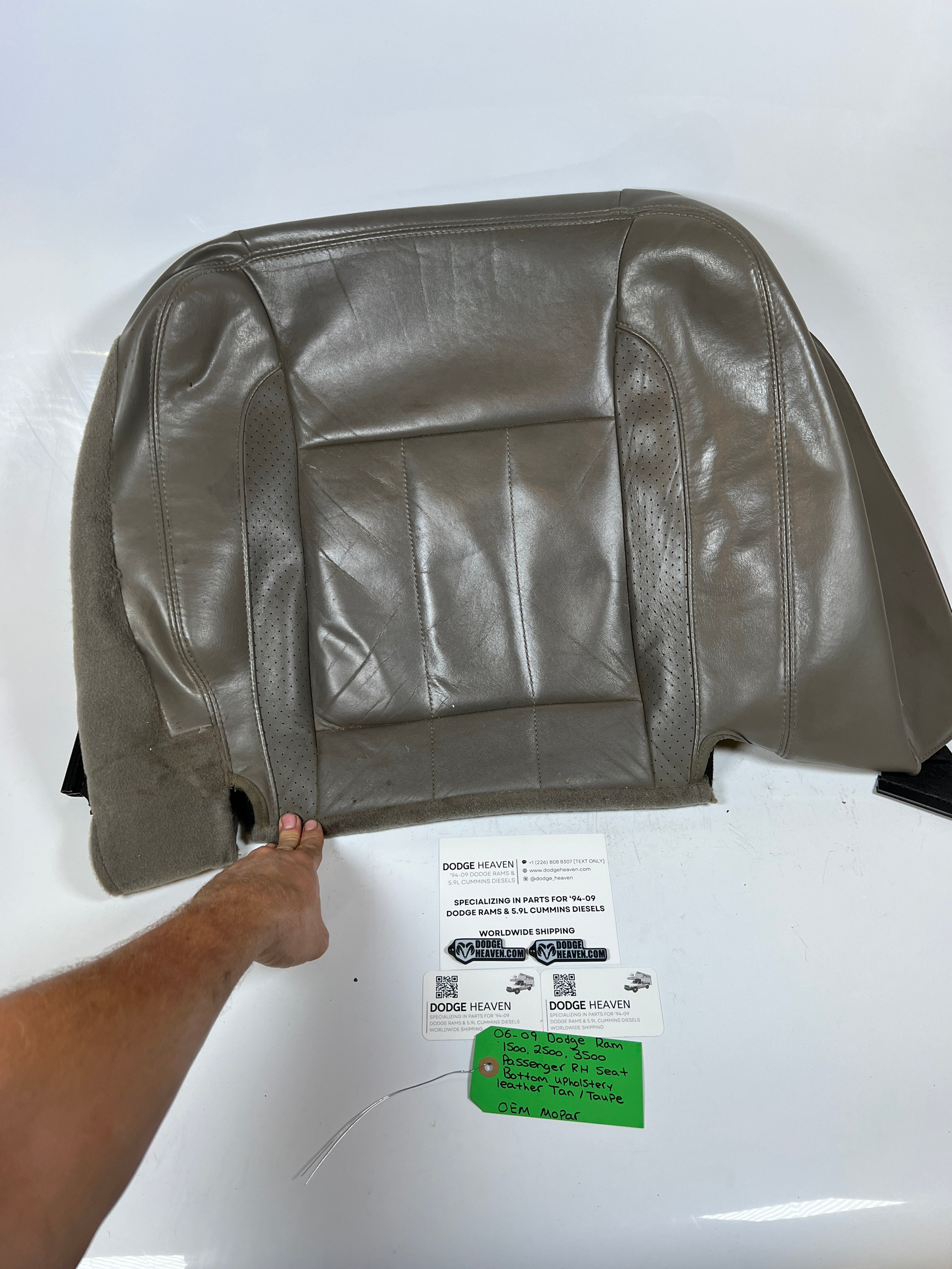 2006-2009 Dodge Ram 1500-3500 Passenger Seat Bottom Upholstery Leather Tan