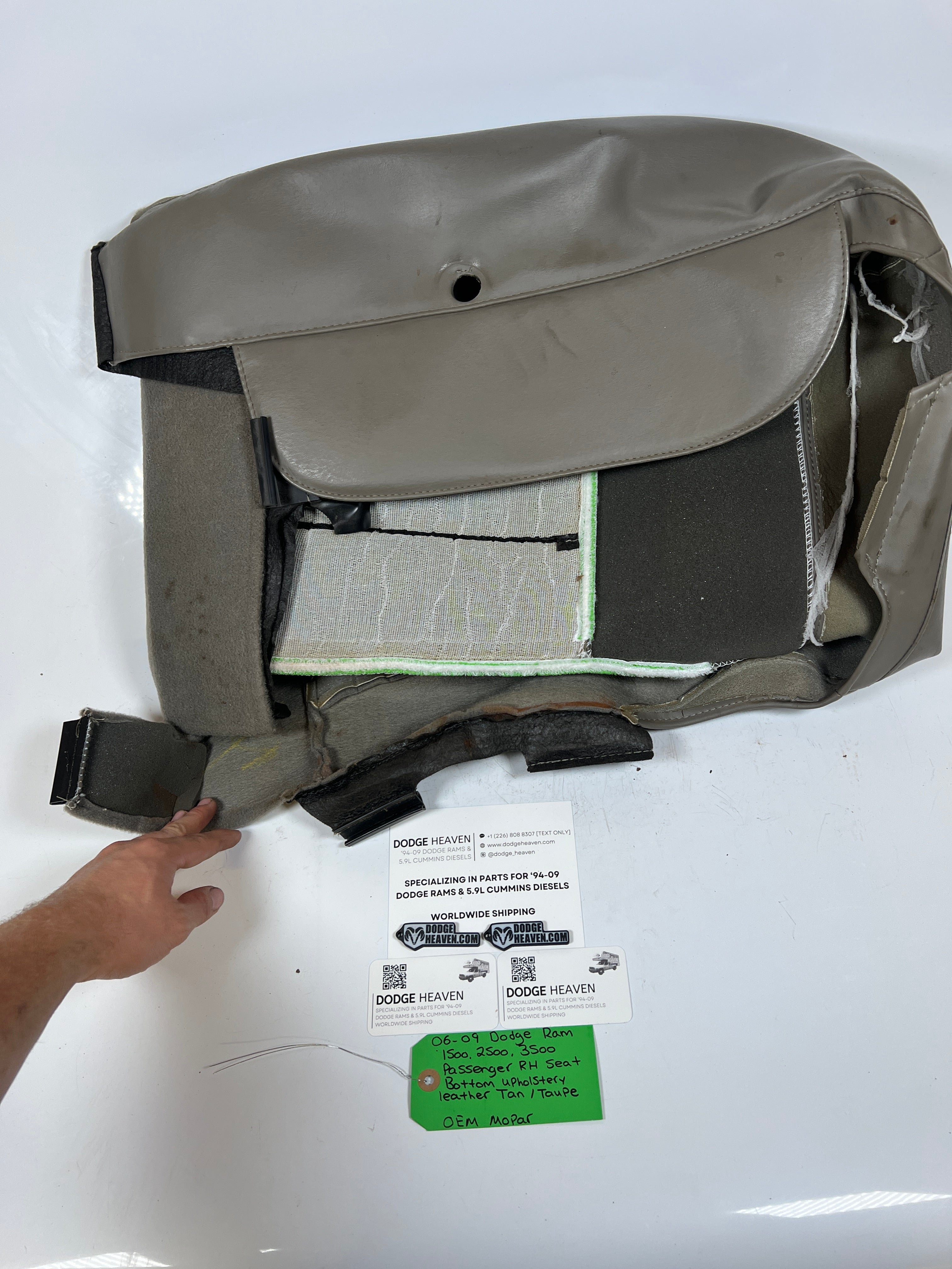 2006-2009 Dodge Ram 1500-3500 Passenger Seat Bottom Upholstery Leather Tan