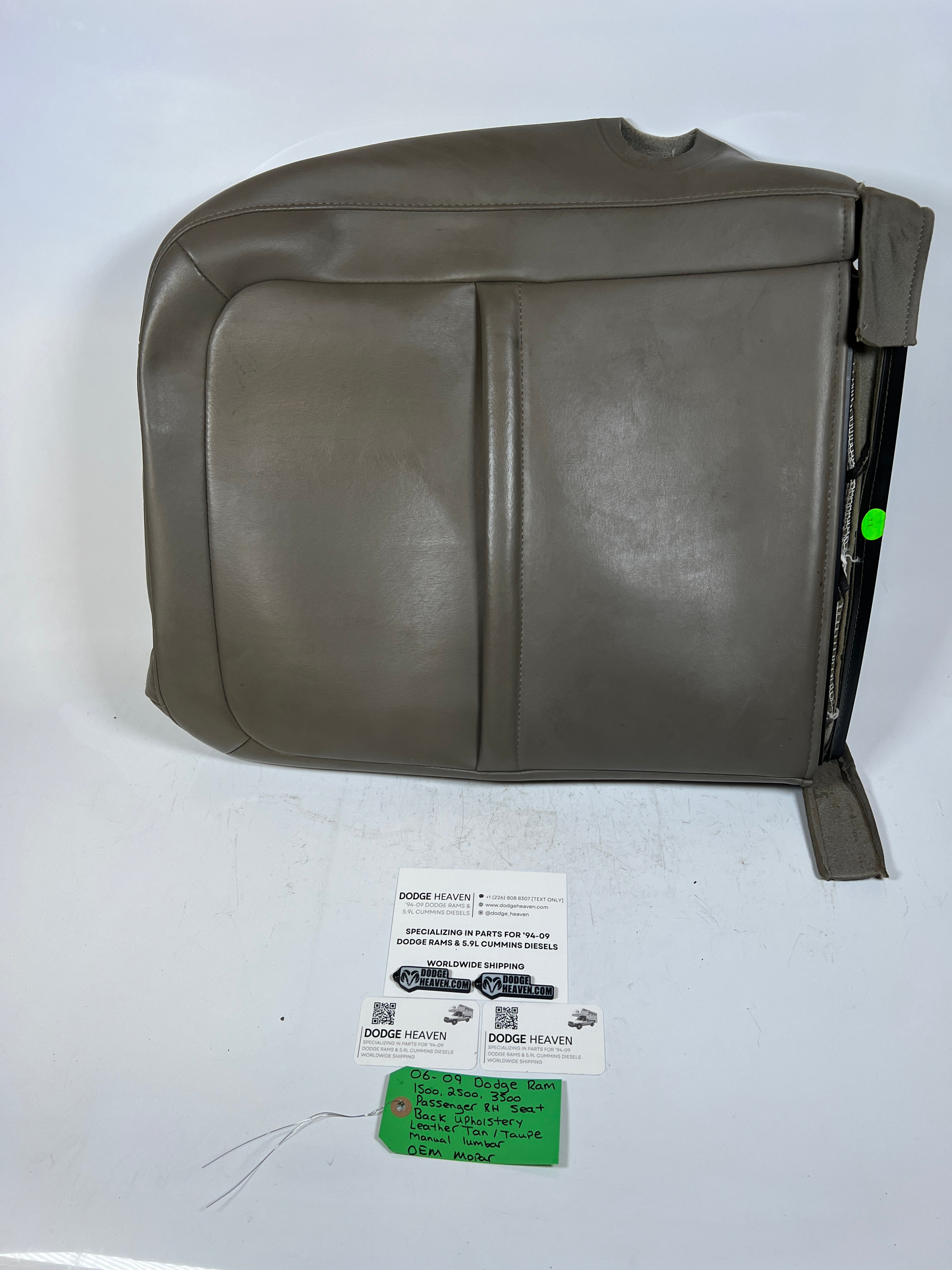 2006-2009 Dodge Ram 1500-3500 Passenger Seat Back Upholstery Leather Tan