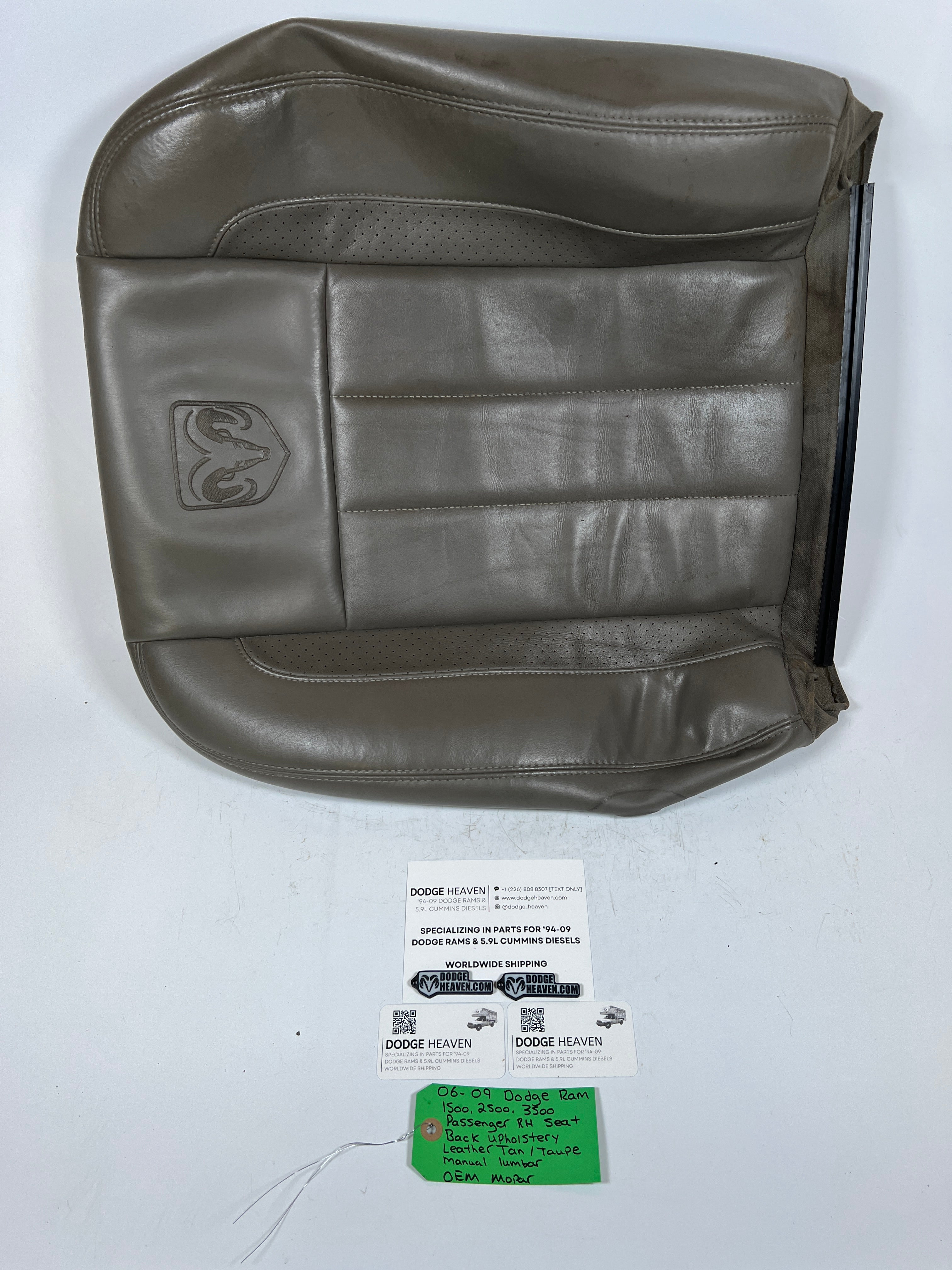 2006-2009 Dodge Ram 1500-3500 Passenger Seat Back Upholstery Leather Tan