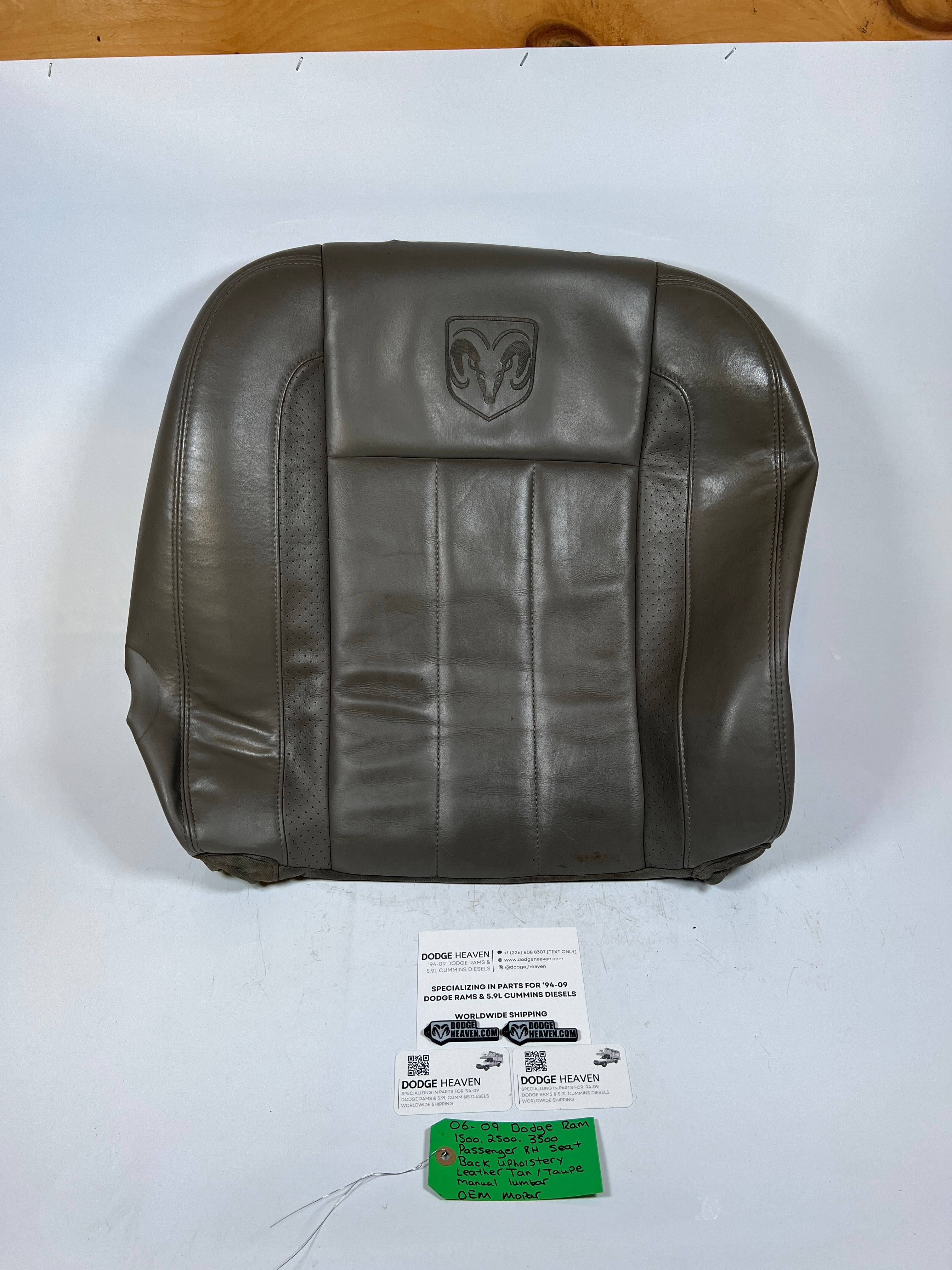 2006-2009 Dodge Ram 1500-3500 Passenger Seat Back Upholstery Leather Tan