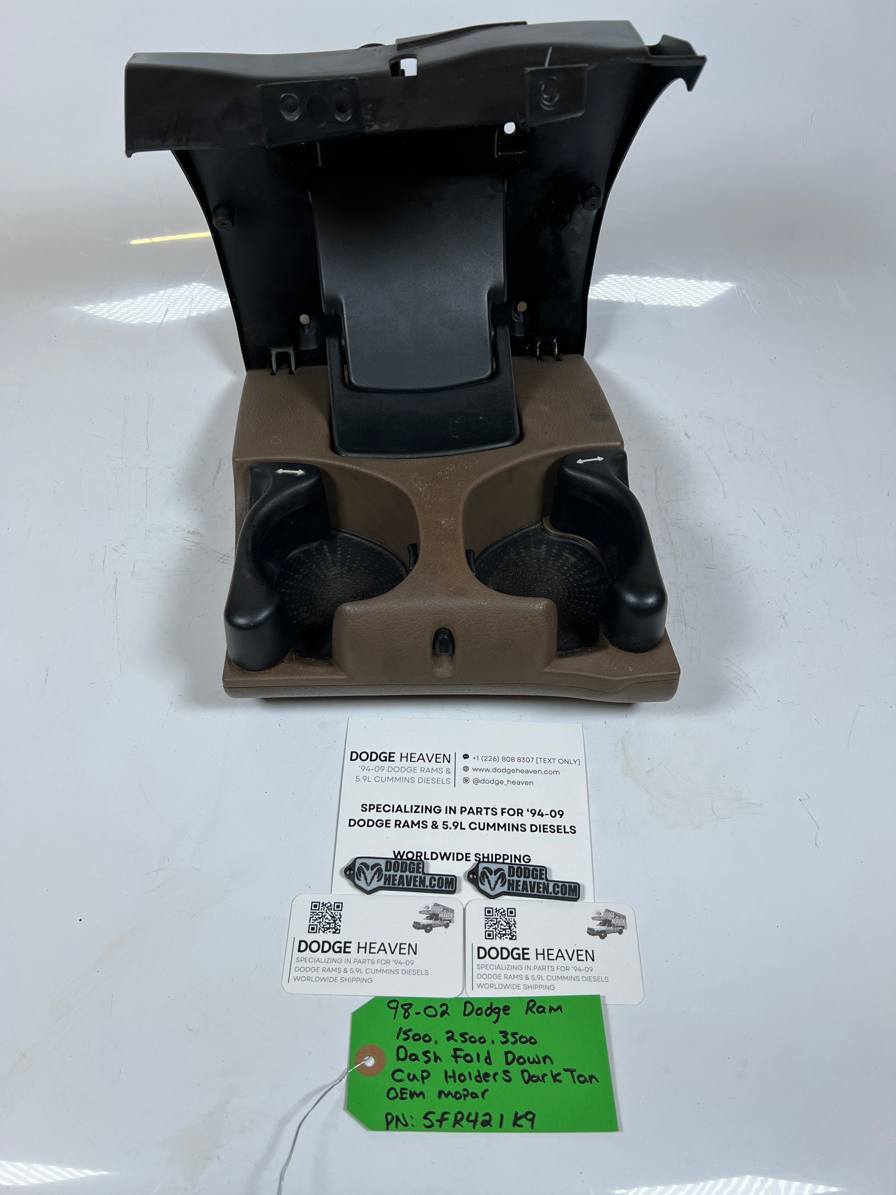1998-2002 Dodge Ram 1500-3500 Dash Fold Down Cup Holders Dark Tan