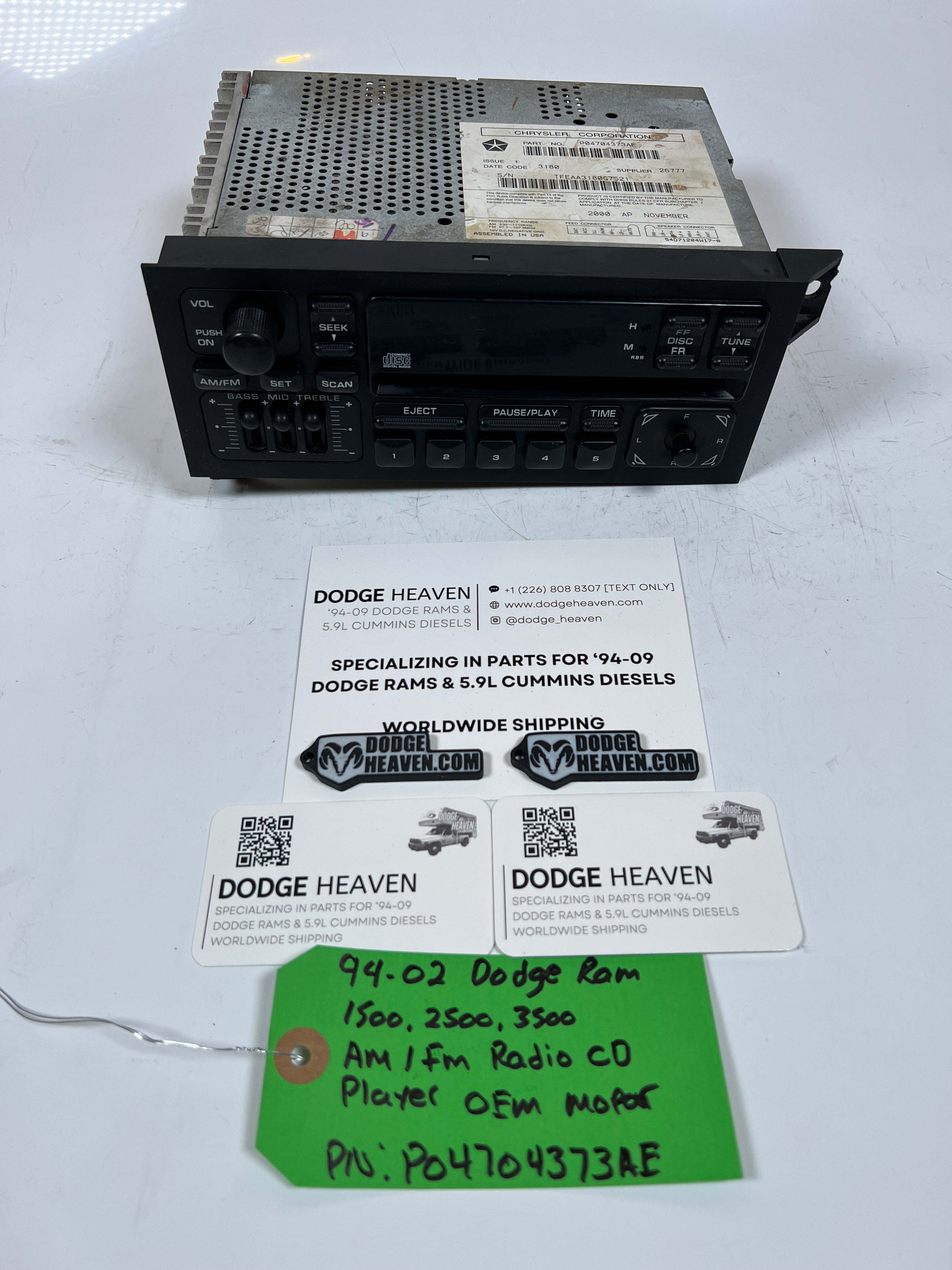 1994-2002 Dodge Ram AM / FM Radio CD Player