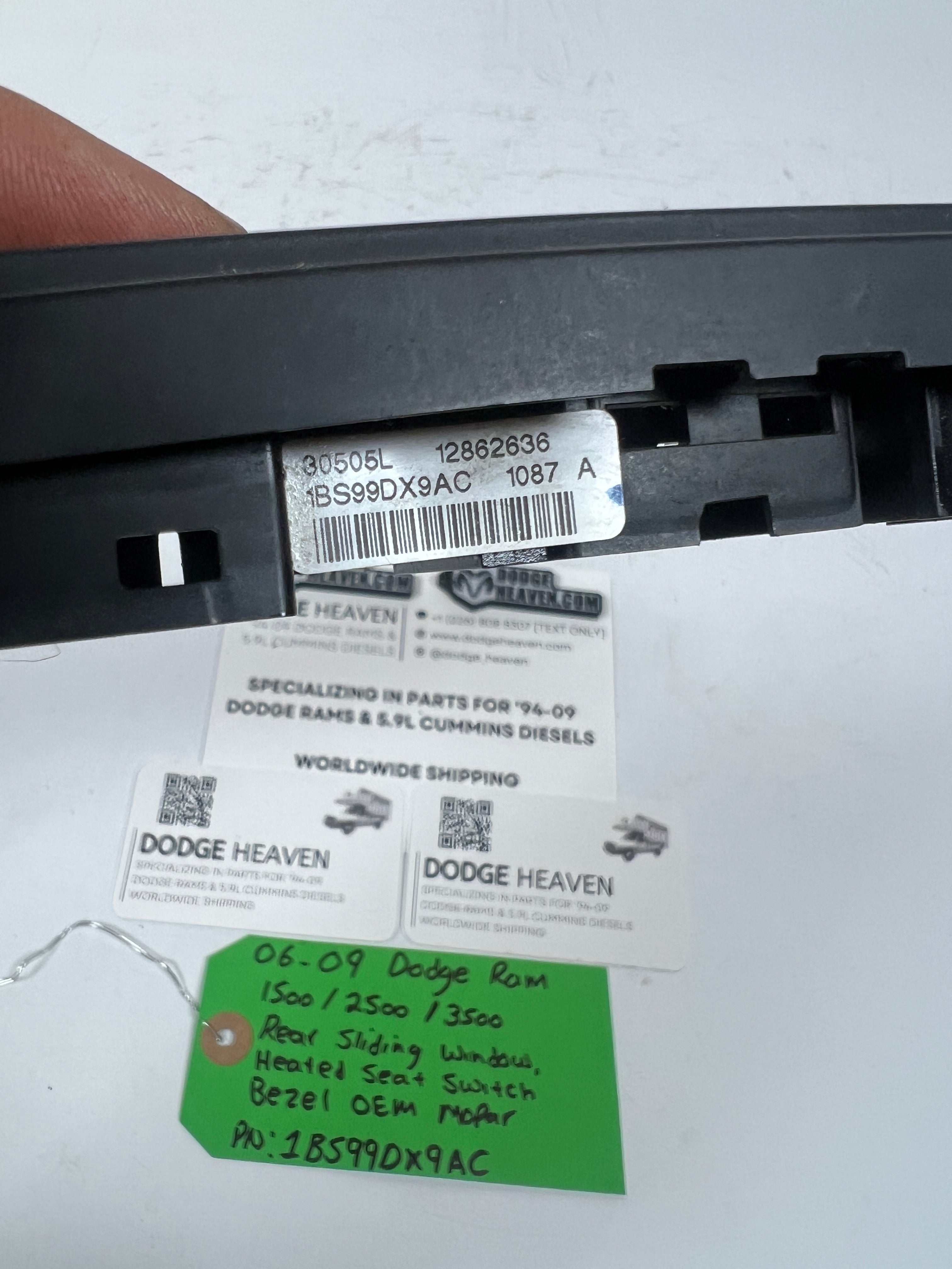 2006-2009 Dodge Ram 1500-3500 Rear Sliding Window Heated Seat Switch Bezel