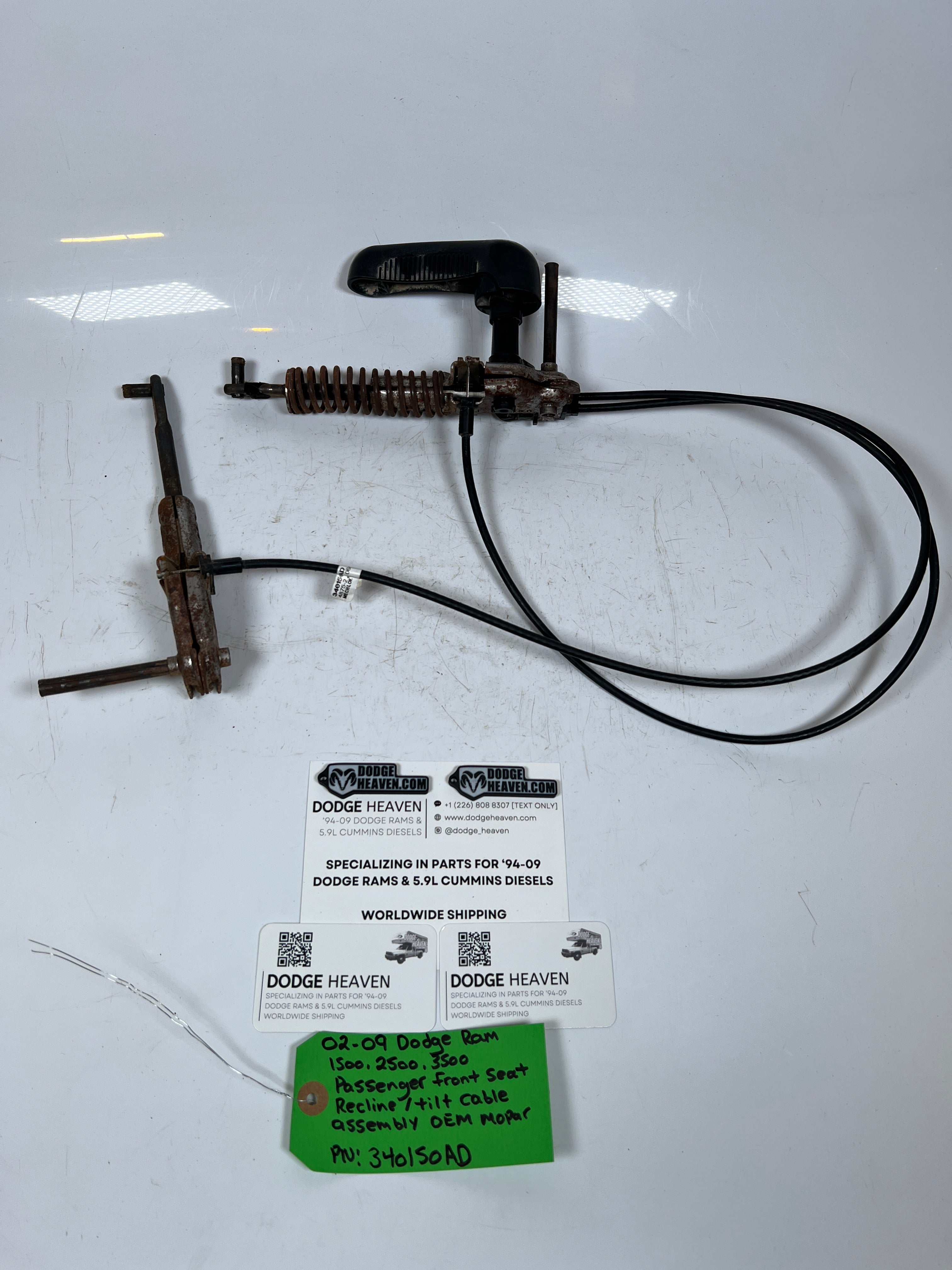 2002-2009 Dodge Ram Passenger Front Seat Recline / Tilt Cable Assembly
