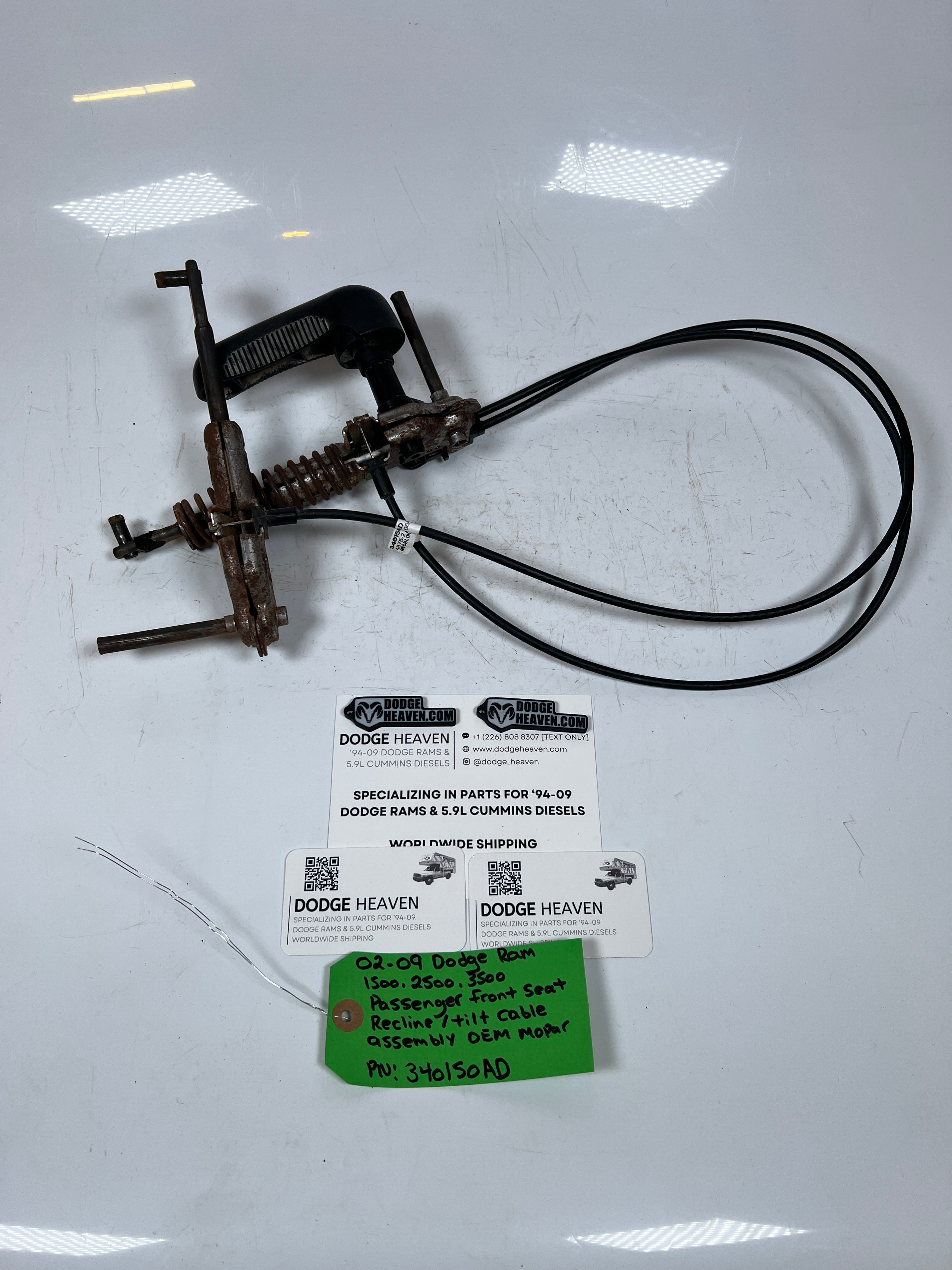 2002-2009 Dodge Ram Passenger Front Seat Recline / Tilt Cable Assembly