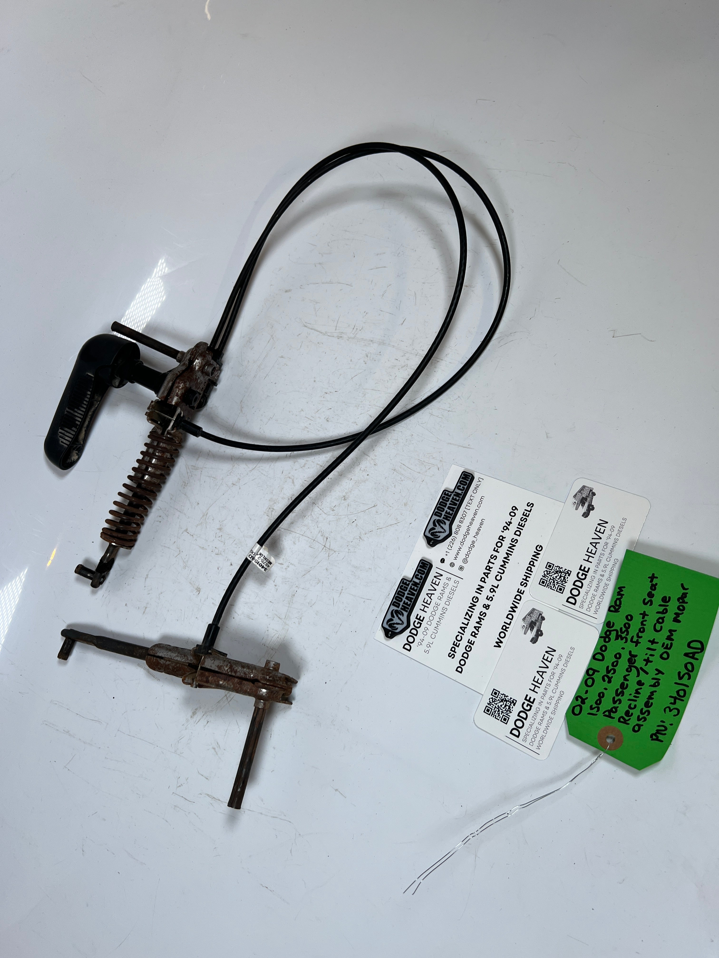 2002-2009 Dodge Ram Passenger Front Seat Recline / Tilt Cable Assembly
