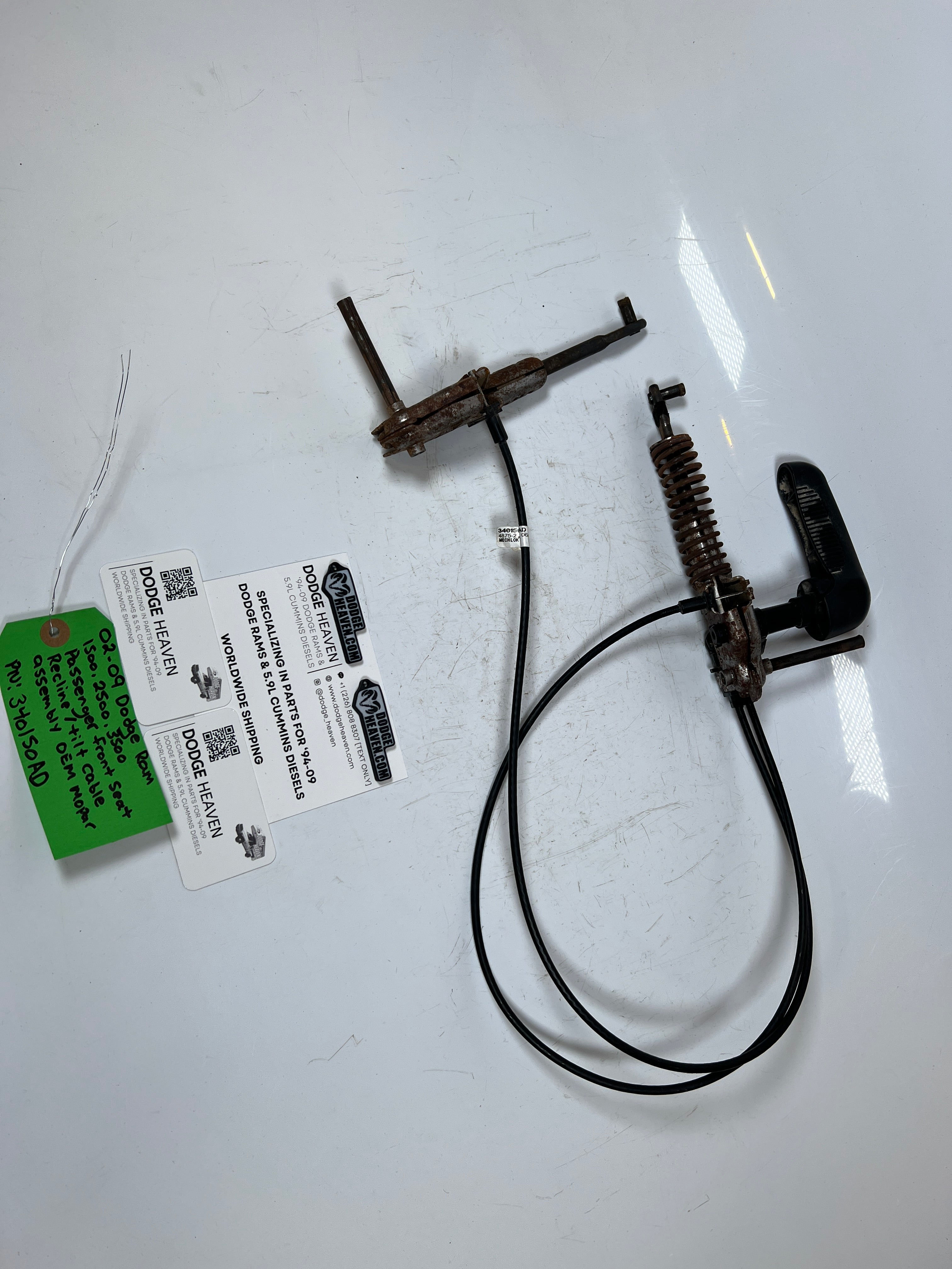 2002-2009 Dodge Ram Passenger Front Seat Recline / Tilt Cable Assembly