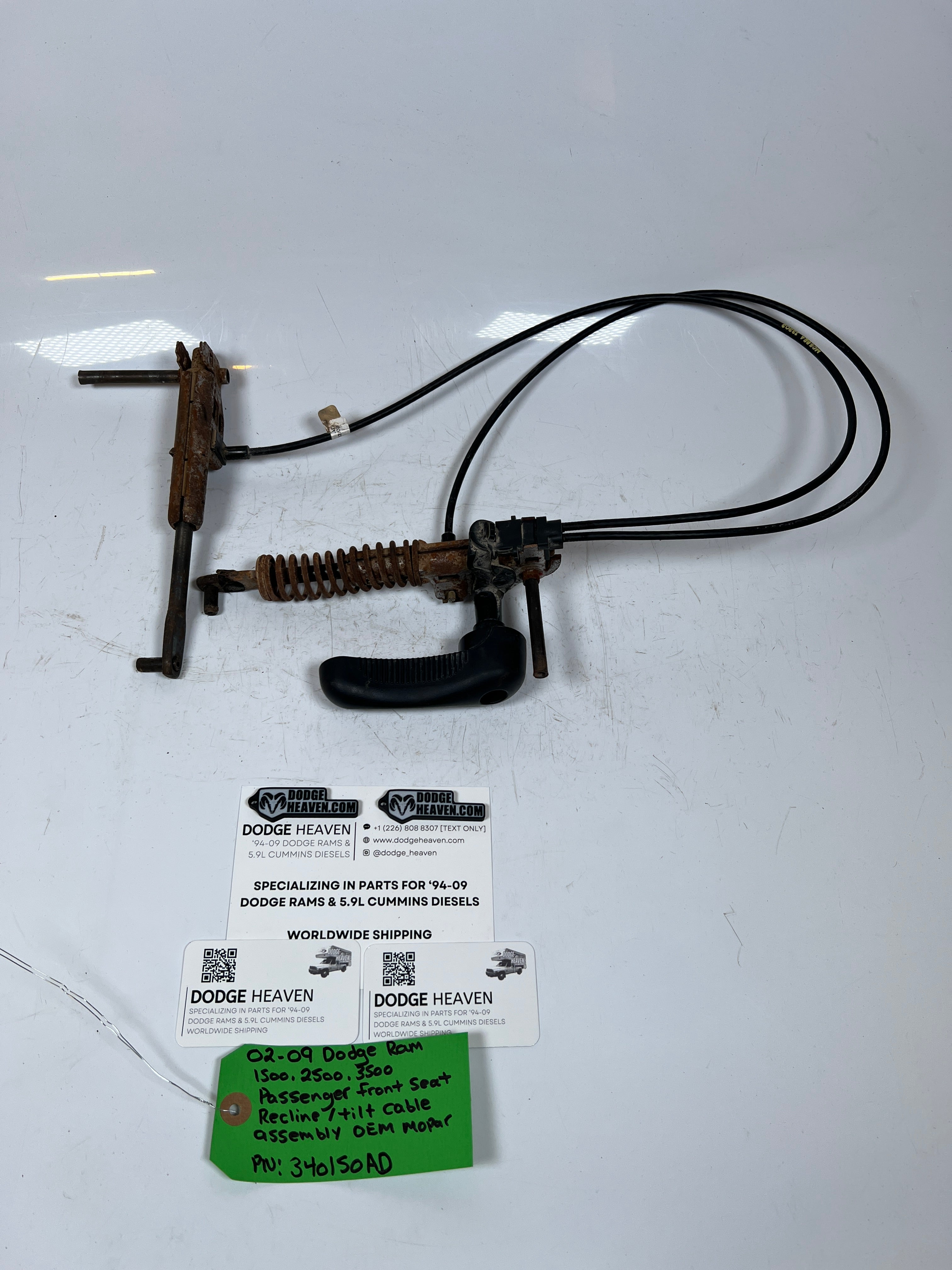 2002-2009 Dodge Ram Passenger Front Seat Recline / Tilt Cable Assembly