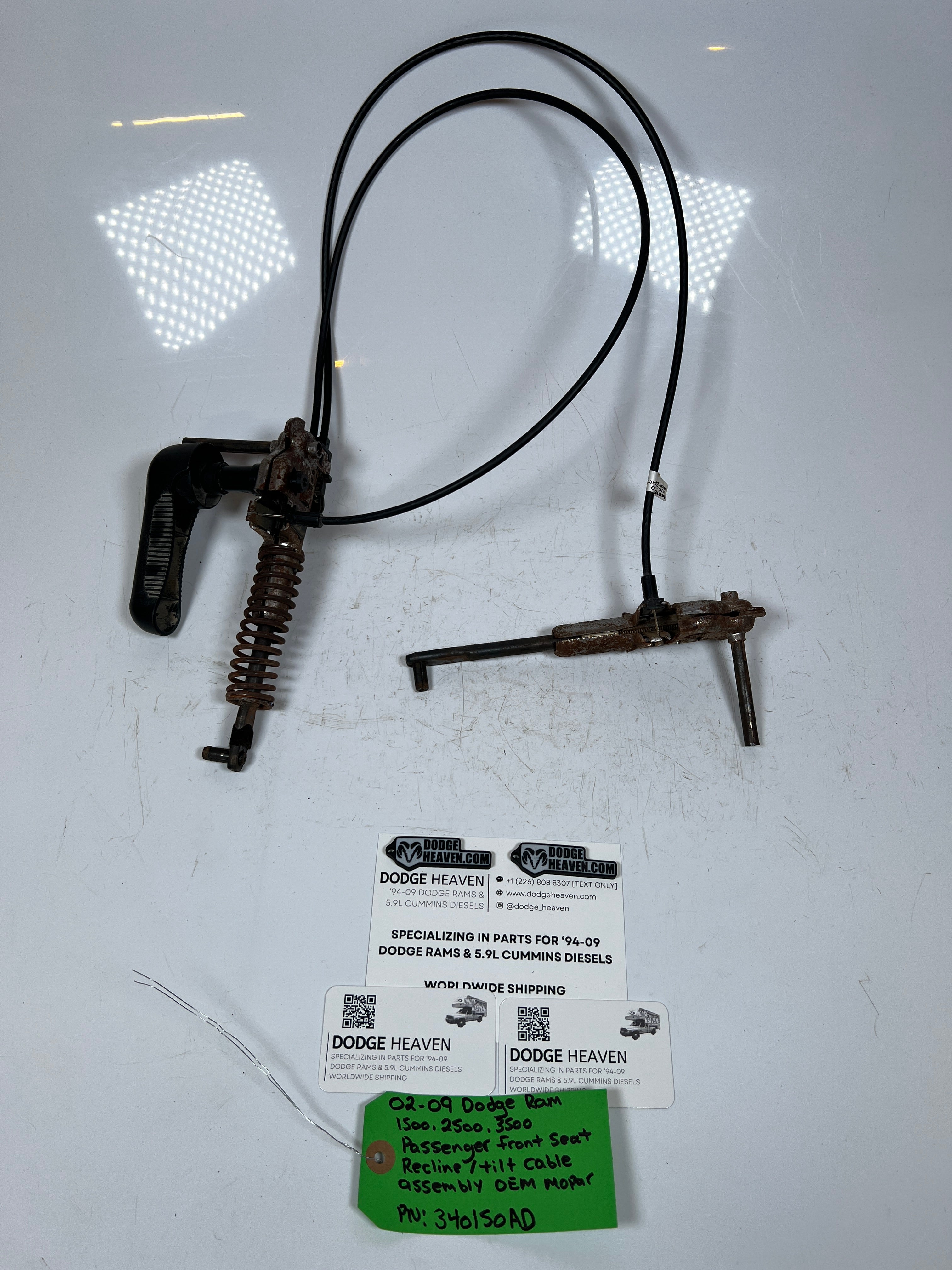 2002-2009 Dodge Ram Passenger Front Seat Recline / Tilt Cable Assembly
