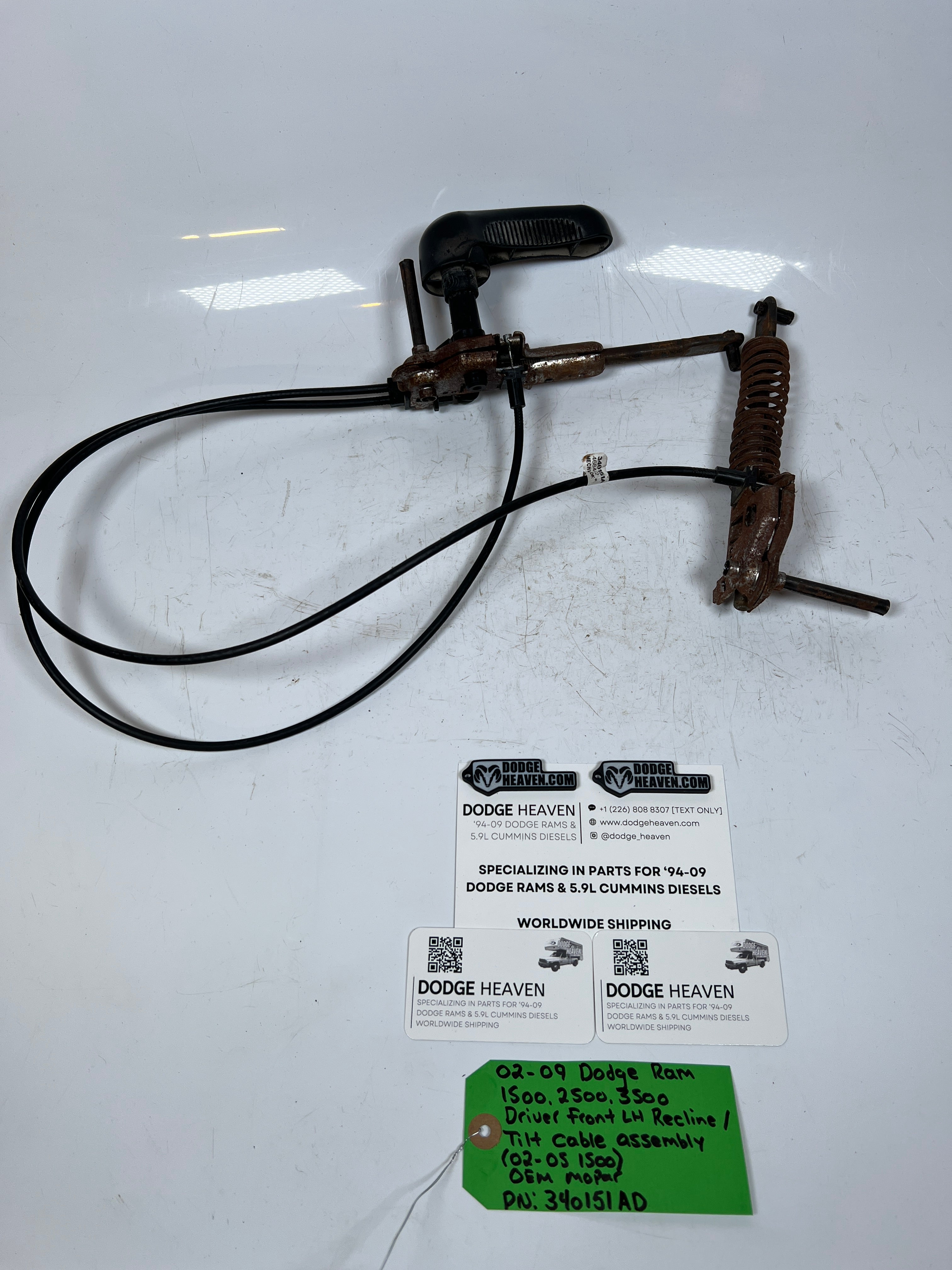 2002-2009 Dodge Ram Driver Front Seat Recline / Tilt Cable Assembly