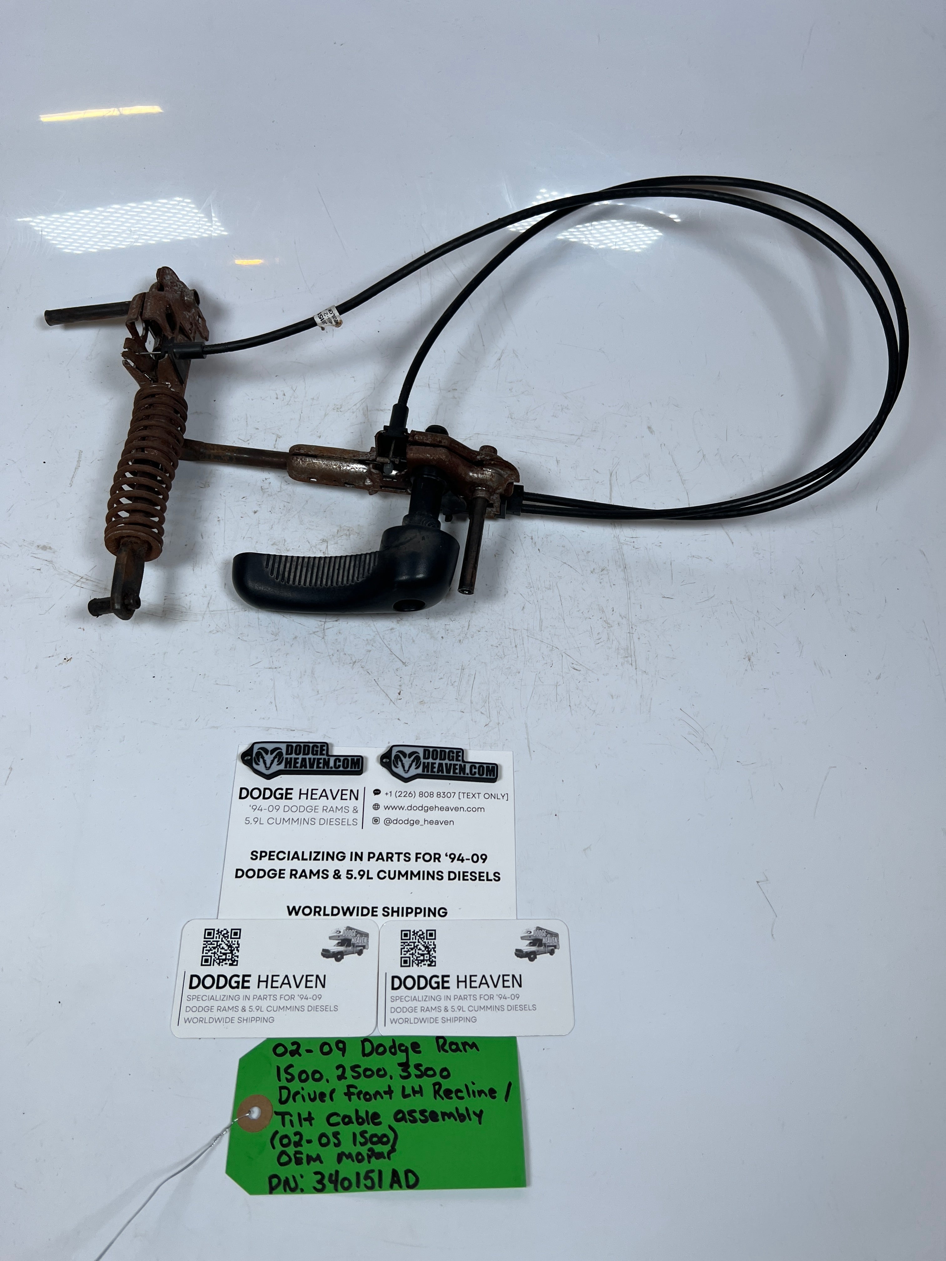 2002-2009 Dodge Ram Driver Front Seat Recline / Tilt Cable Assembly