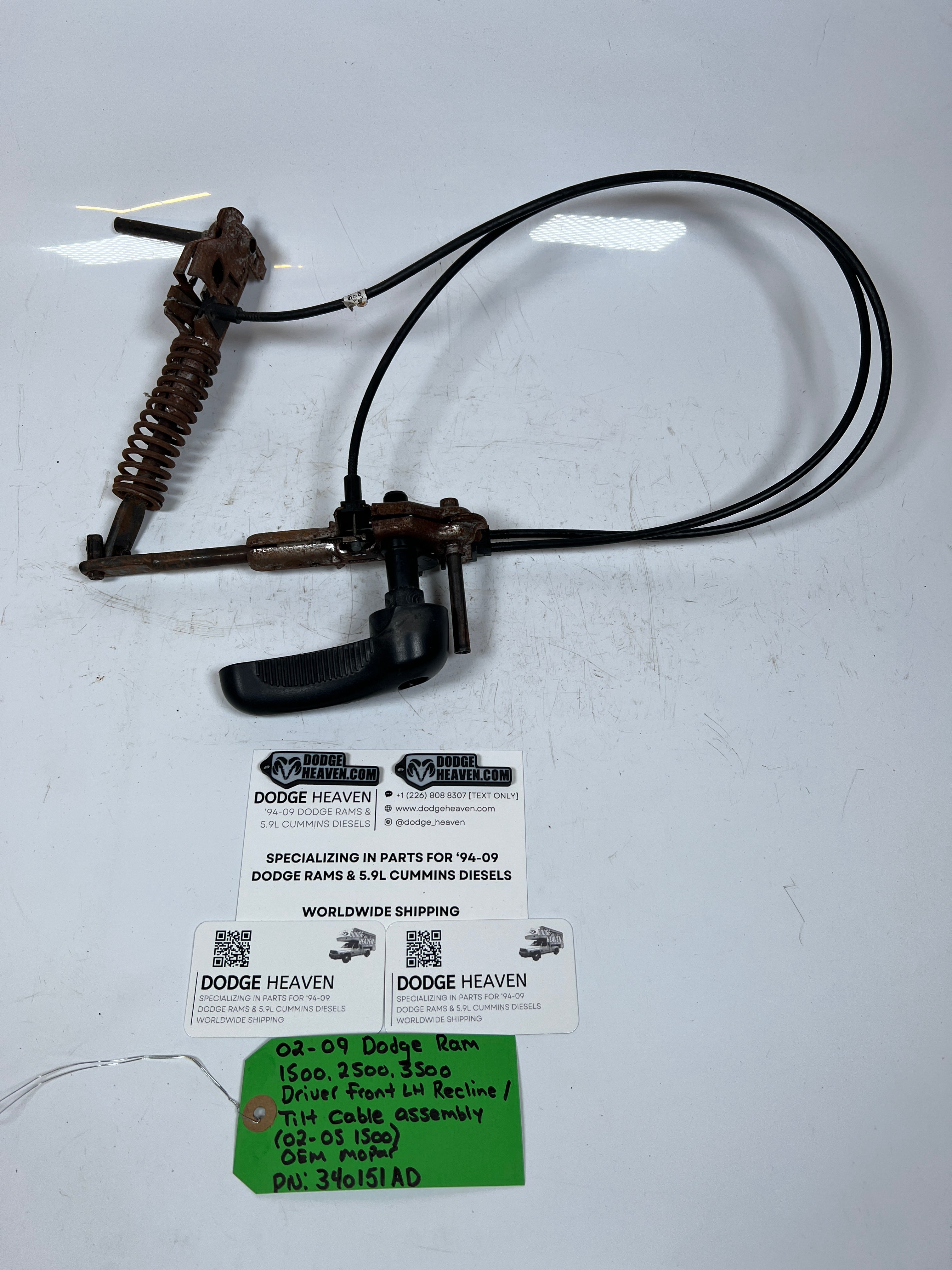 2002-2009 Dodge Ram Driver Front Seat Recline / Tilt Cable Assembly