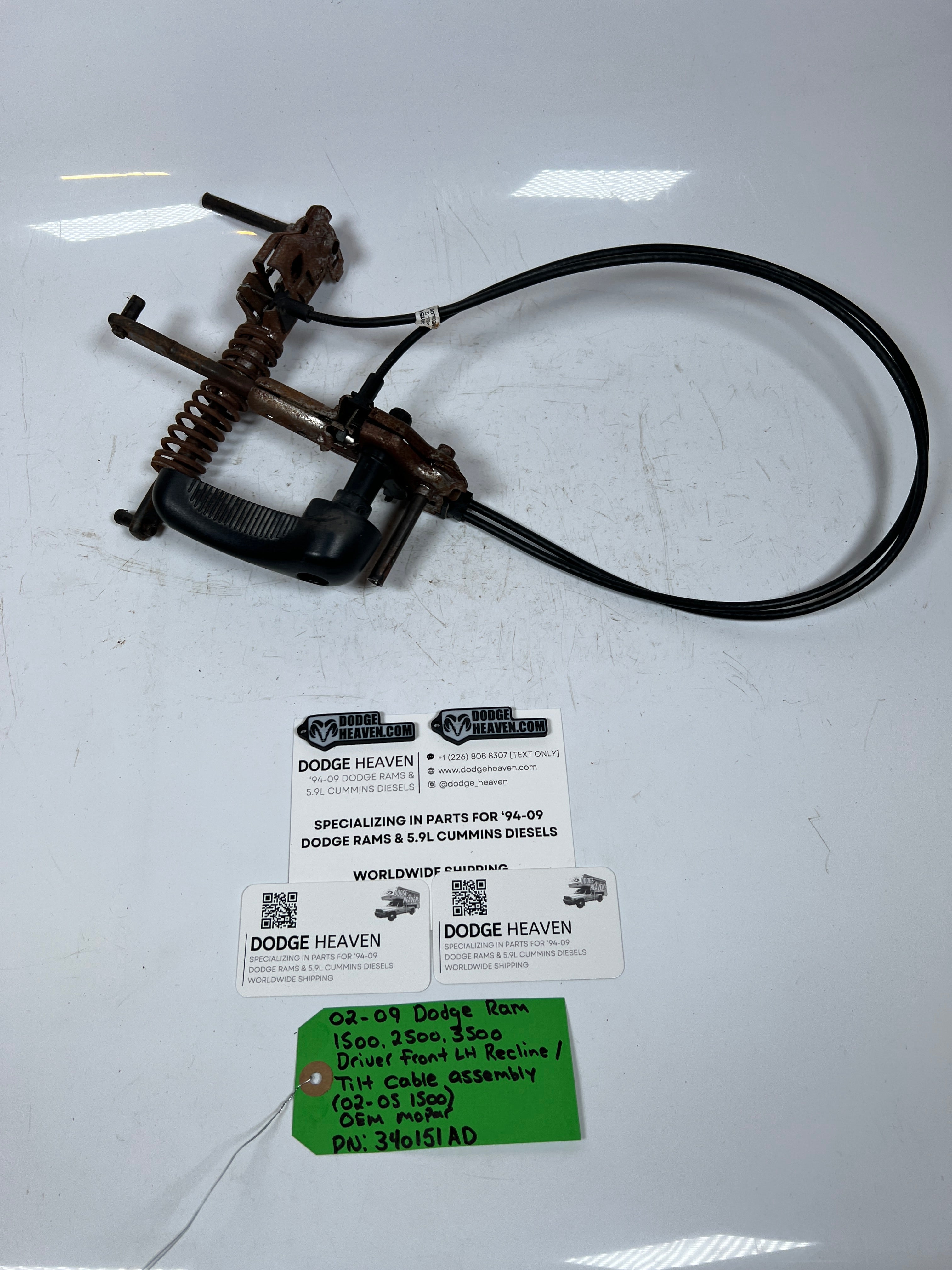 2002-2009 Dodge Ram Driver Front Seat Recline / Tilt Cable Assembly