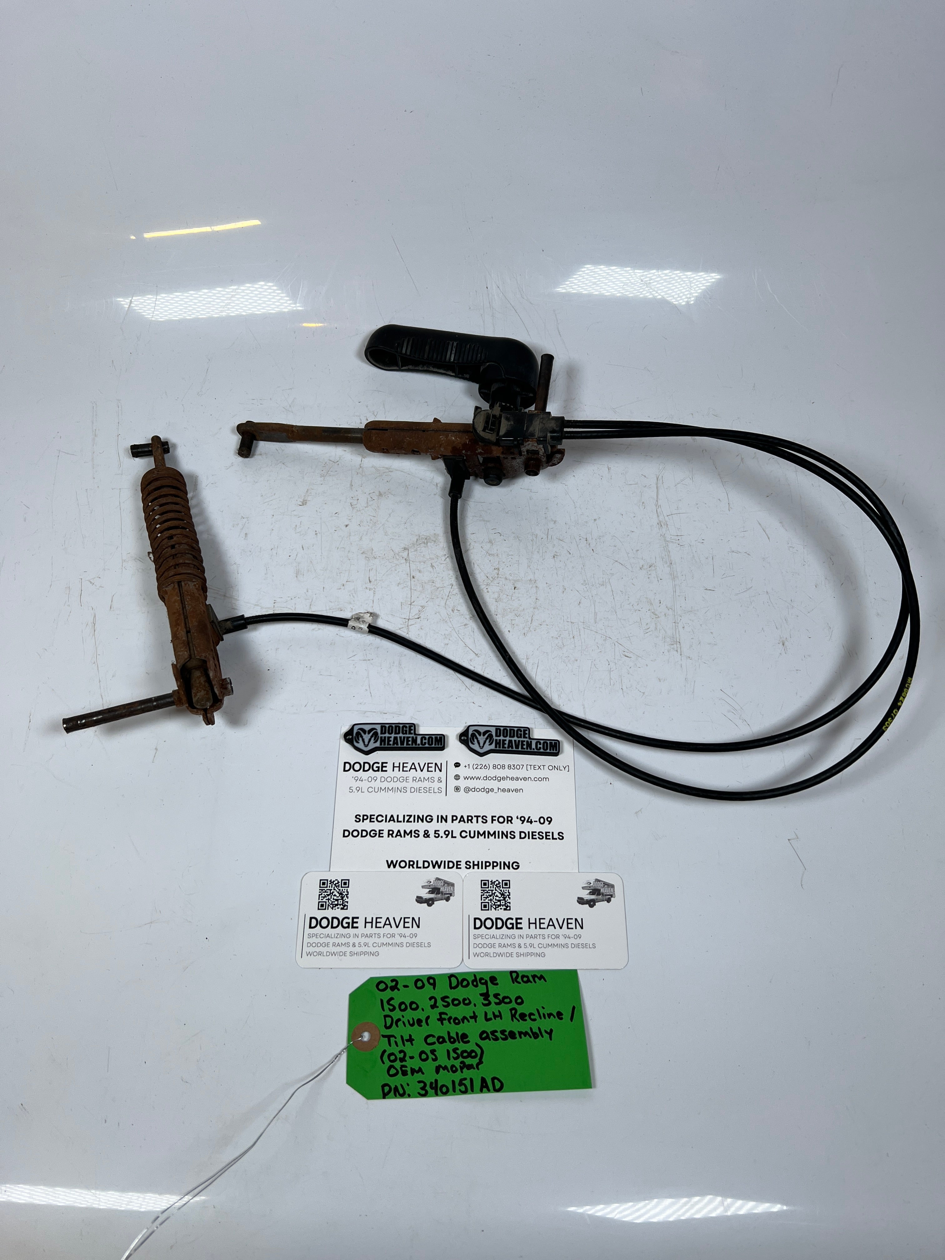 2002-2009 Dodge Ram Driver Front Seat Recline / Tilt Cable Assembly
