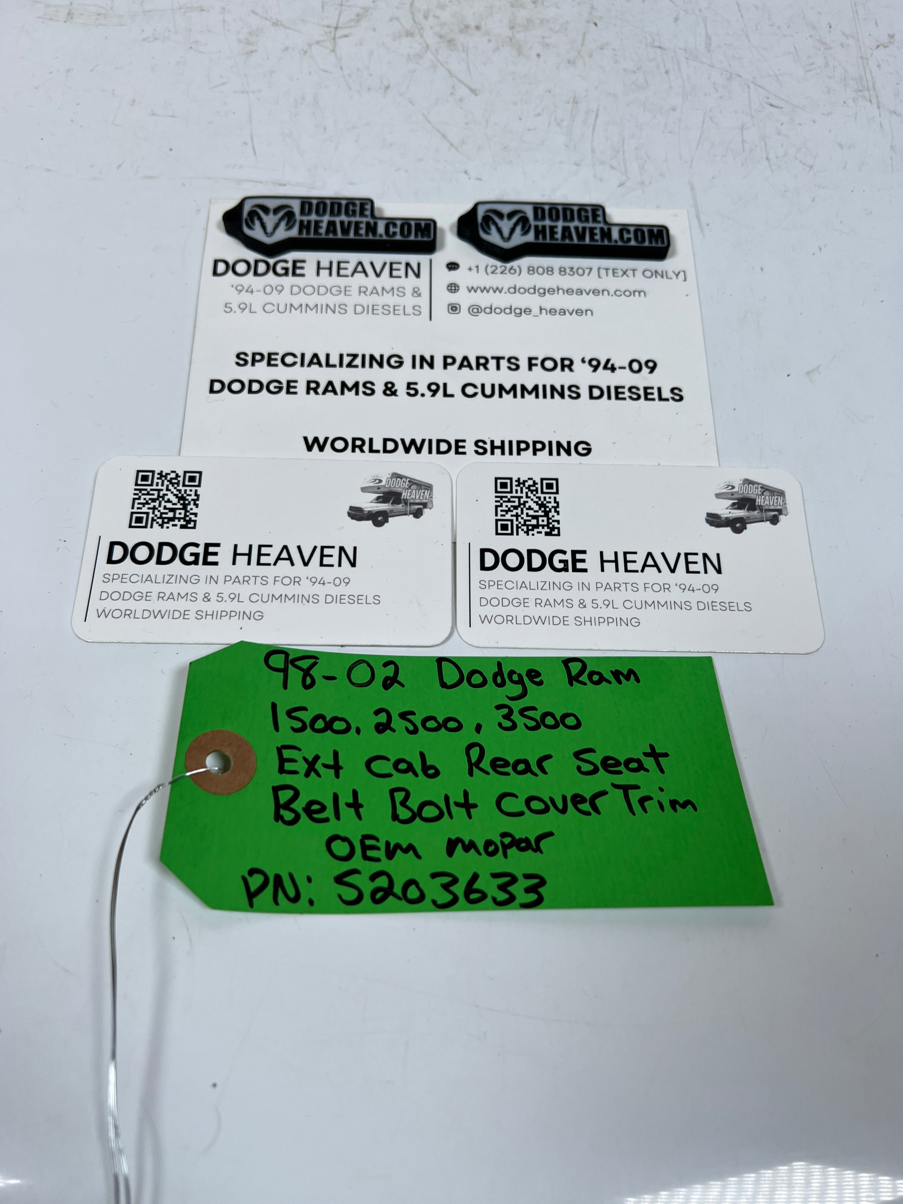 1998-2002 Dodge Ram 1500-3500 Ext Cab Rear Seat Belt Bolt Trim Cover