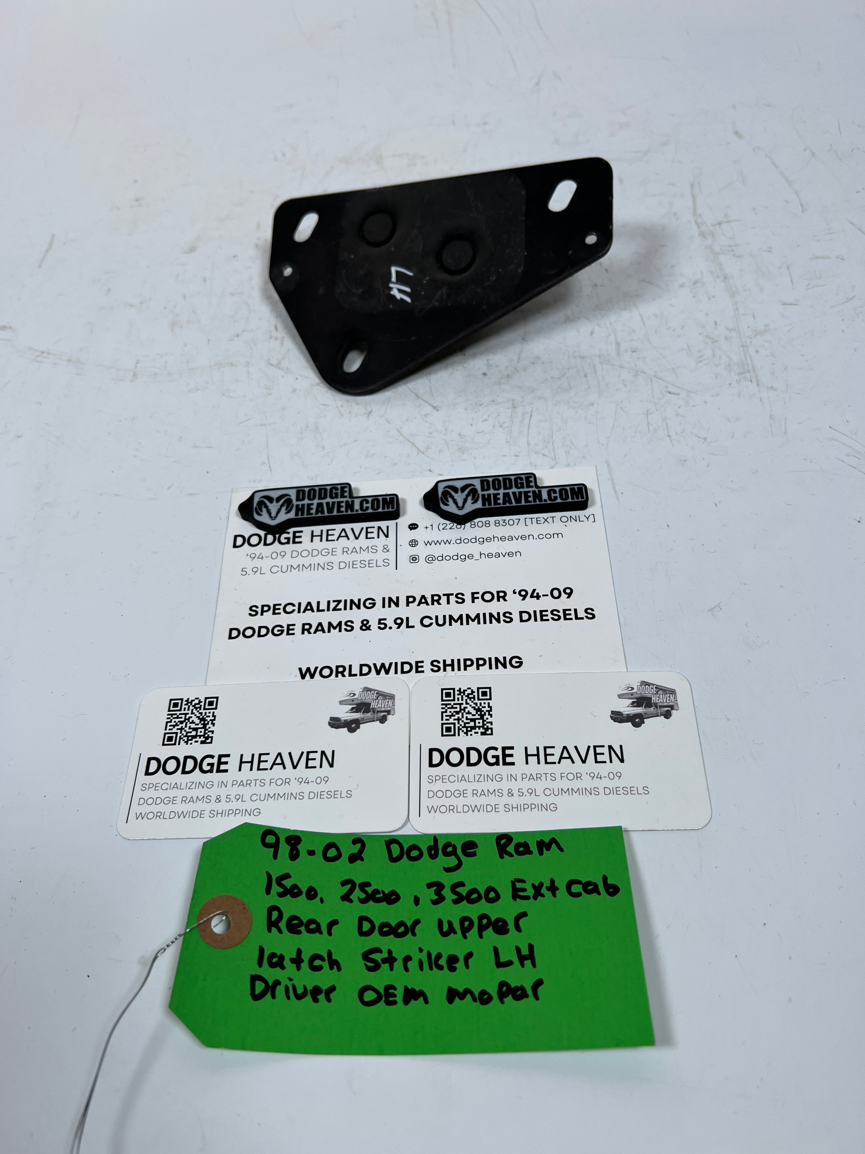 1998-2002 Dodge Ram Extended Cab Rear Door Upper Striker Latch Driver LH