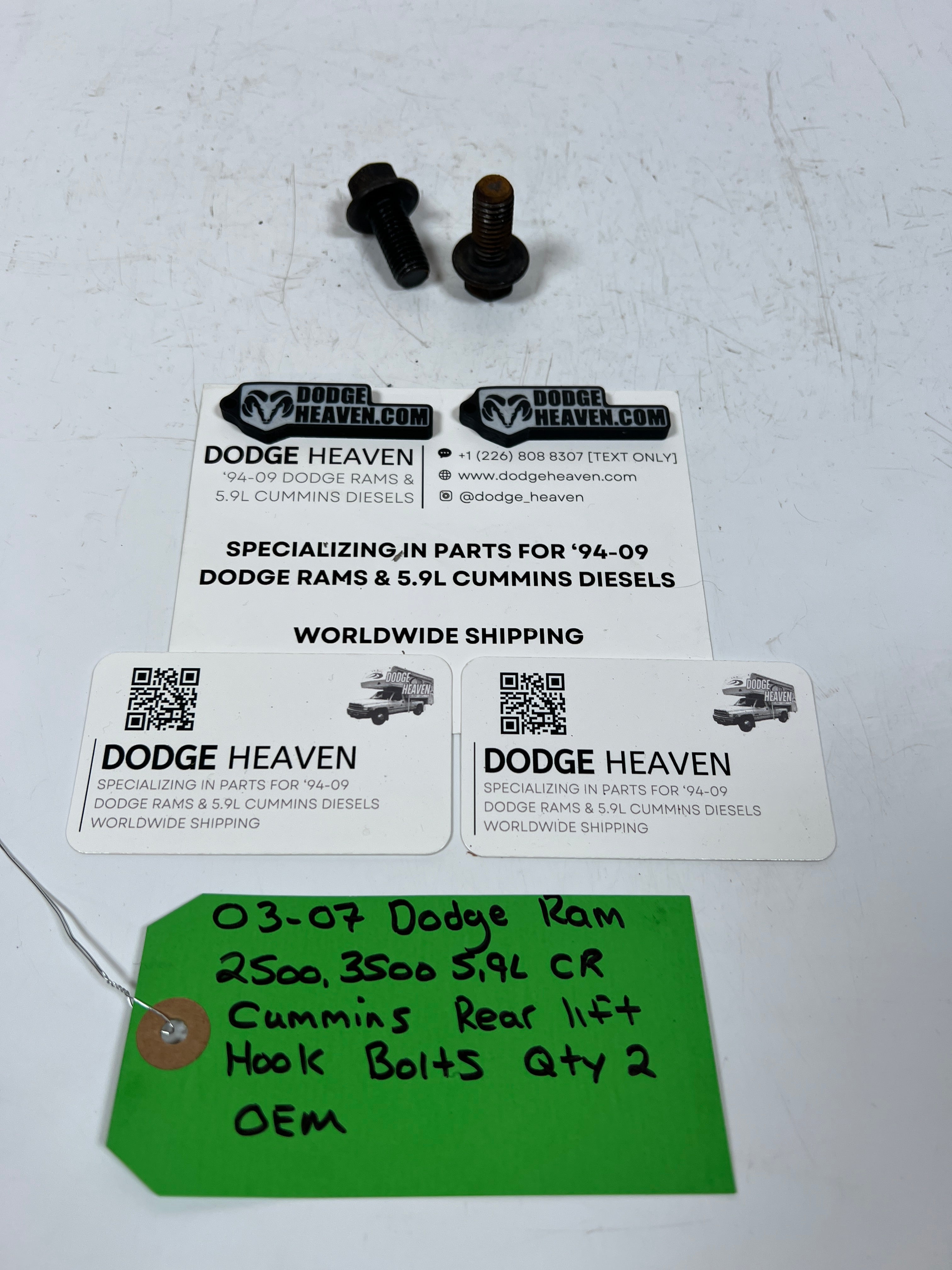 2003-2007 Dodge Ram 5.9L CR Cummins Rear Lift Hook Bolts QTY 2