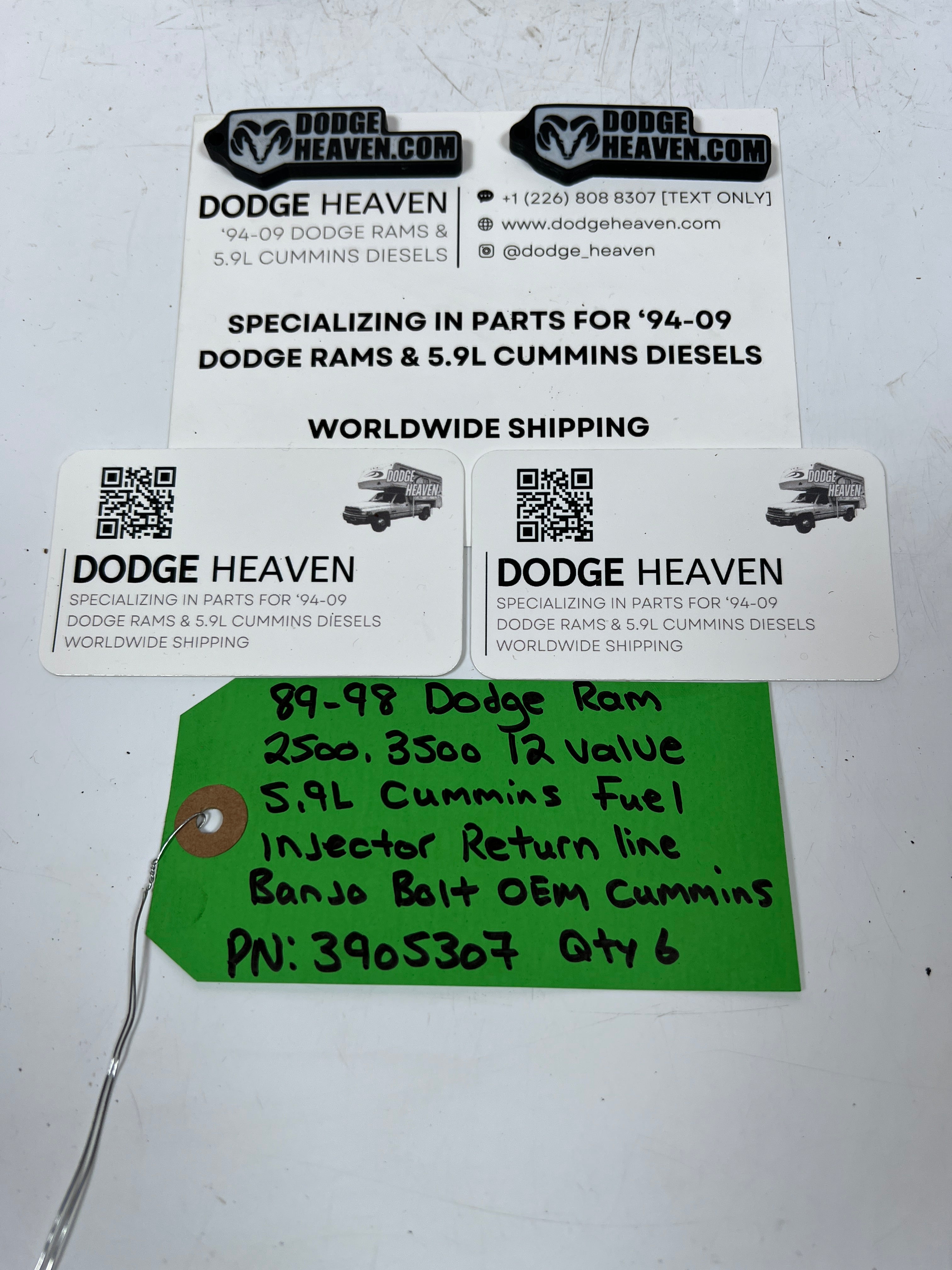 1989-1998 Dodge Ram 12 Valve 5.9L Cummins Fuel Injector Return Line Banjo Bolts